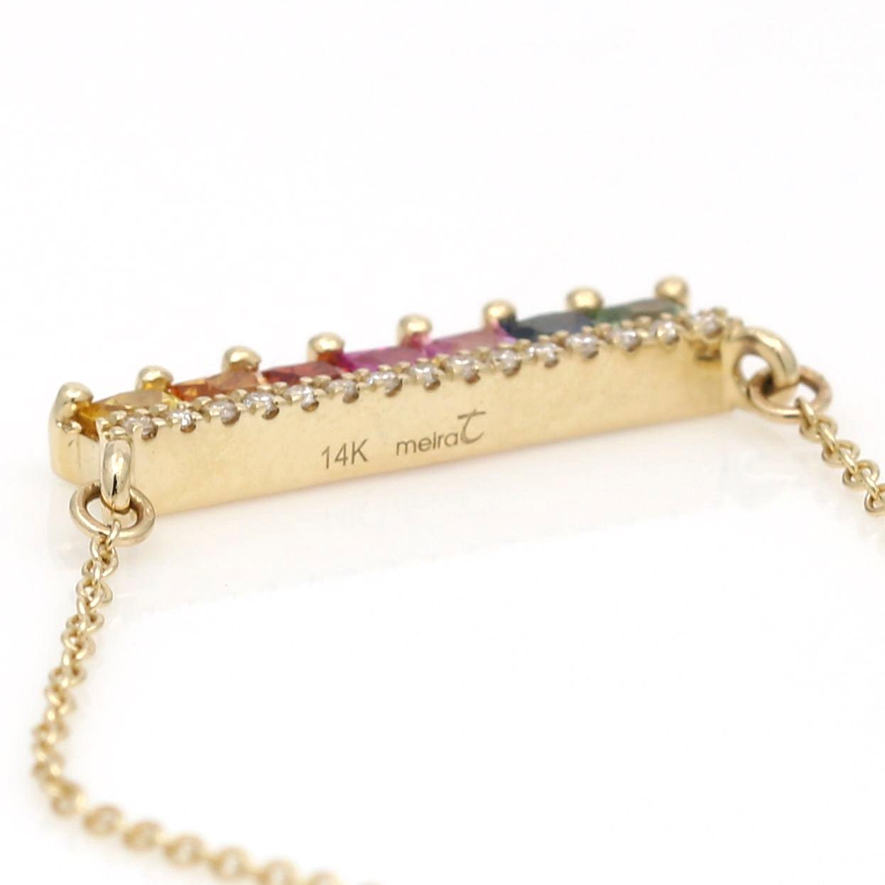 Meira T Diamond Rainbow Sapphire Bar Necklace in 14k Rose Gold - 31 Jewels Inc.