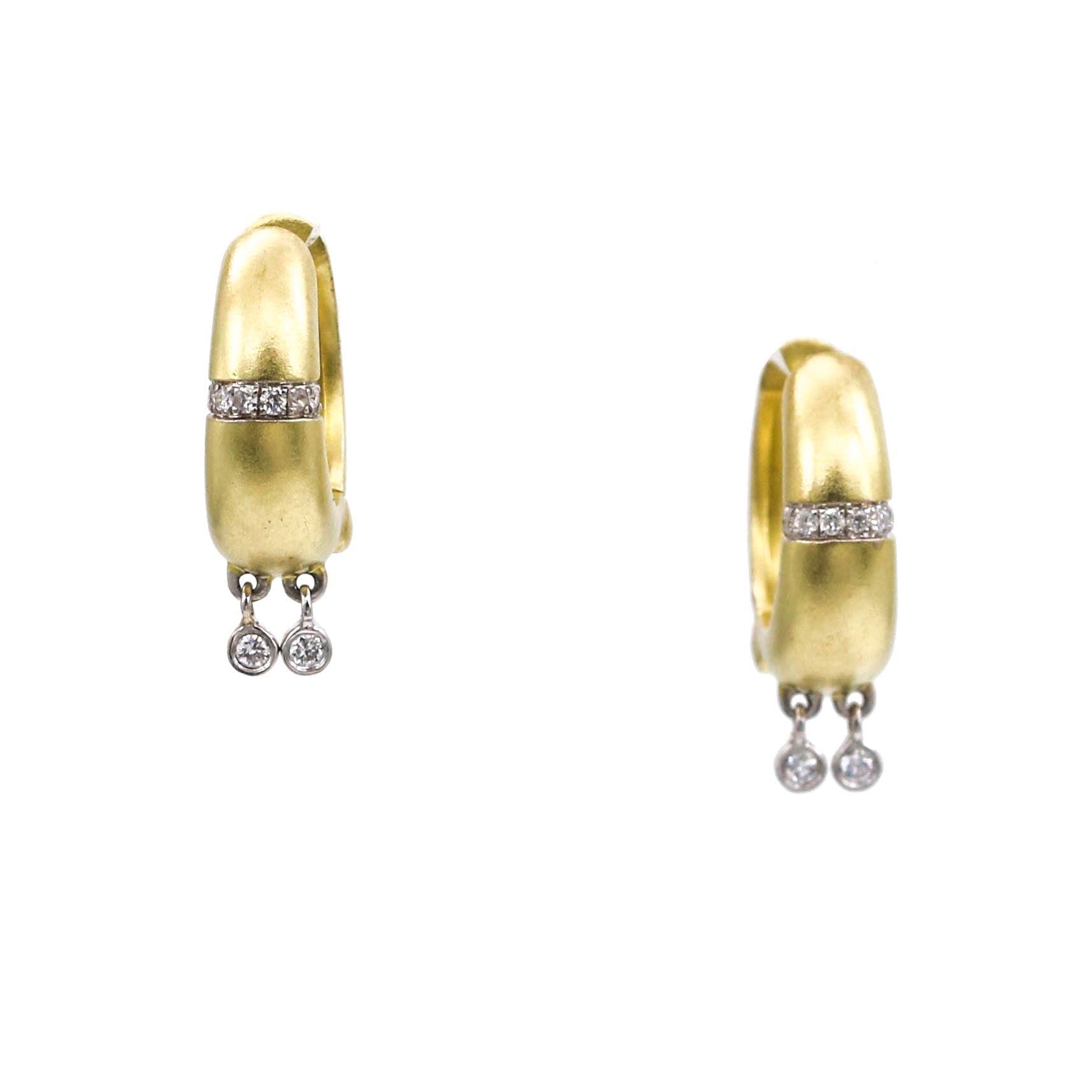 Meira T Small Hoop Earrings with Dangling Diamonds in 14k Yellow Gold - 31 Jewels Inc.