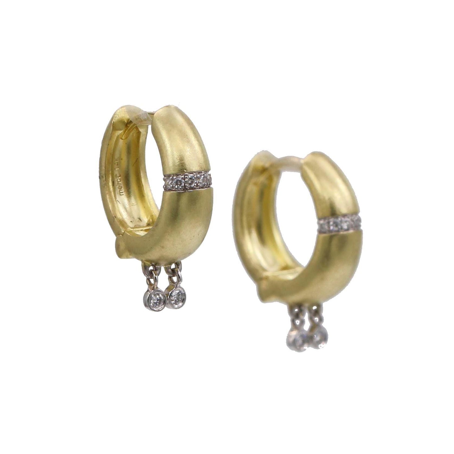 Meira T Small Hoop Earrings with Dangling Diamonds in 14k Yellow Gold - 31 Jewels Inc.