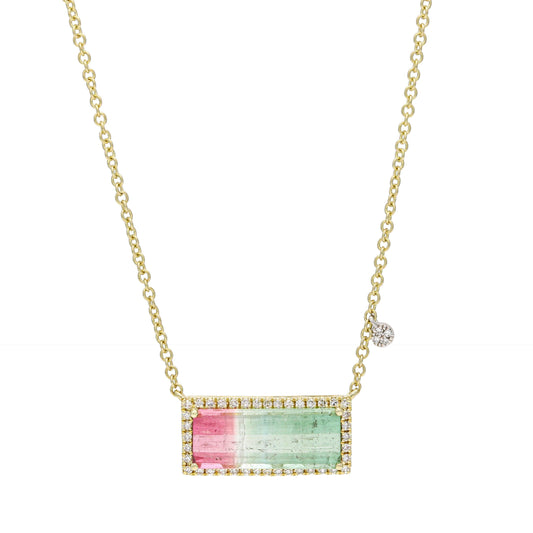 Meira T Watermelon Tourmaline Diamond Necklace in 14k Yellow Gold - 31 Jewels Inc.