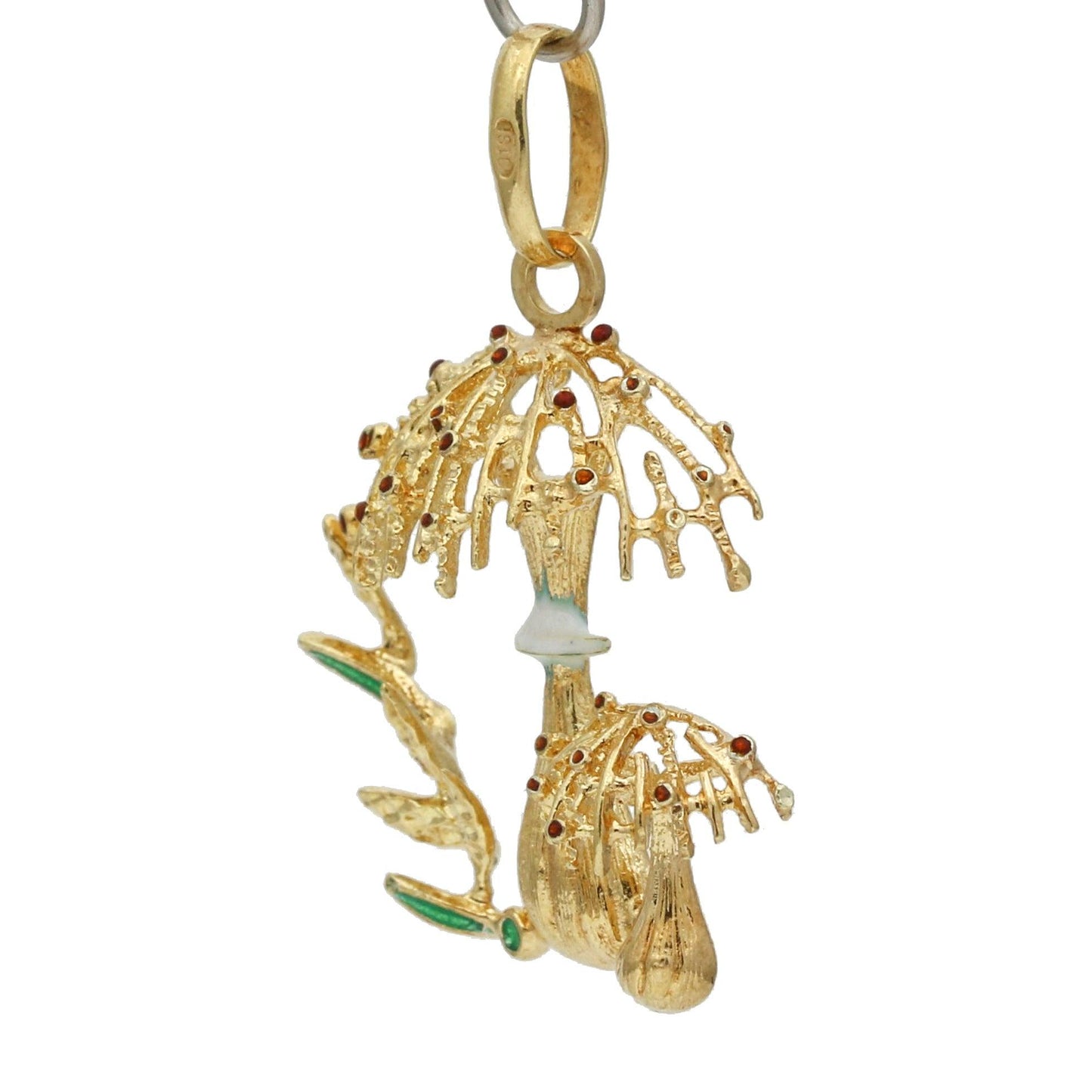 Mushrooms Pendant with Enamel in 14k Yellow Gold Signed - 31 Jewels Inc.