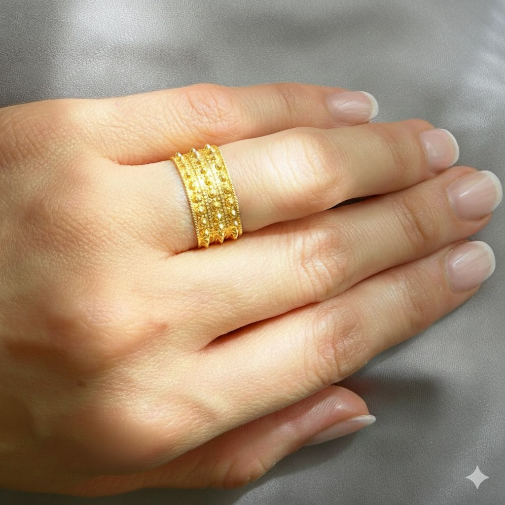 Handcrafted 22K Yellow Gold Filigree Rope Band Ring Size 7.25