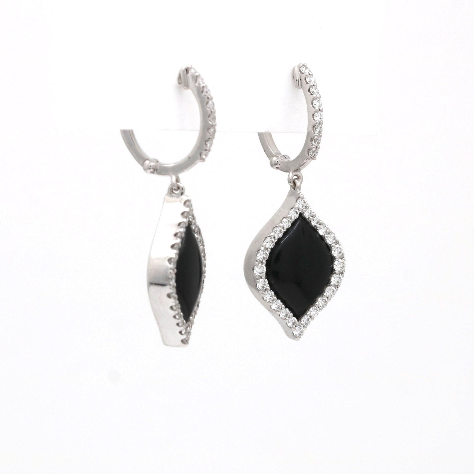 Roberto Coin Black Jade Diamond Dangle Drop Earrings in 18k White Gold - 31 Jewels Inc.