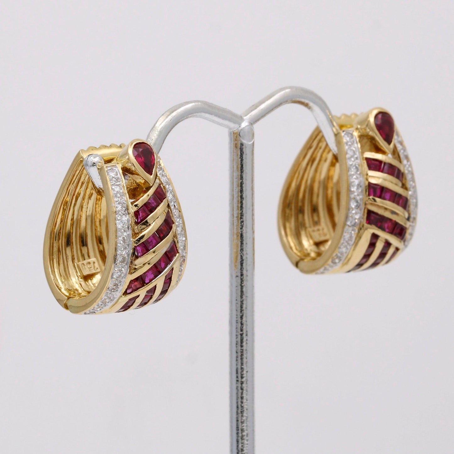 Ruby and Diamond Hoop Earrings 18k Yellow Gold 1.75 cttw - 31 Jewels Inc.