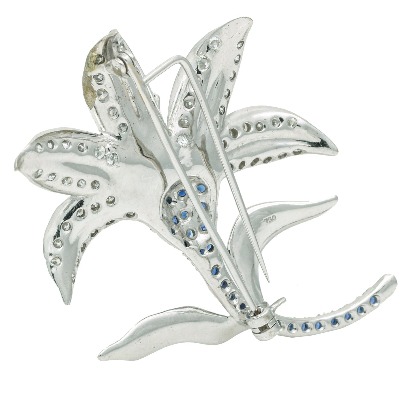 Ruby Diamond Sapphire Flower Brooch in 18k White Gold - 31 Jewels Inc.