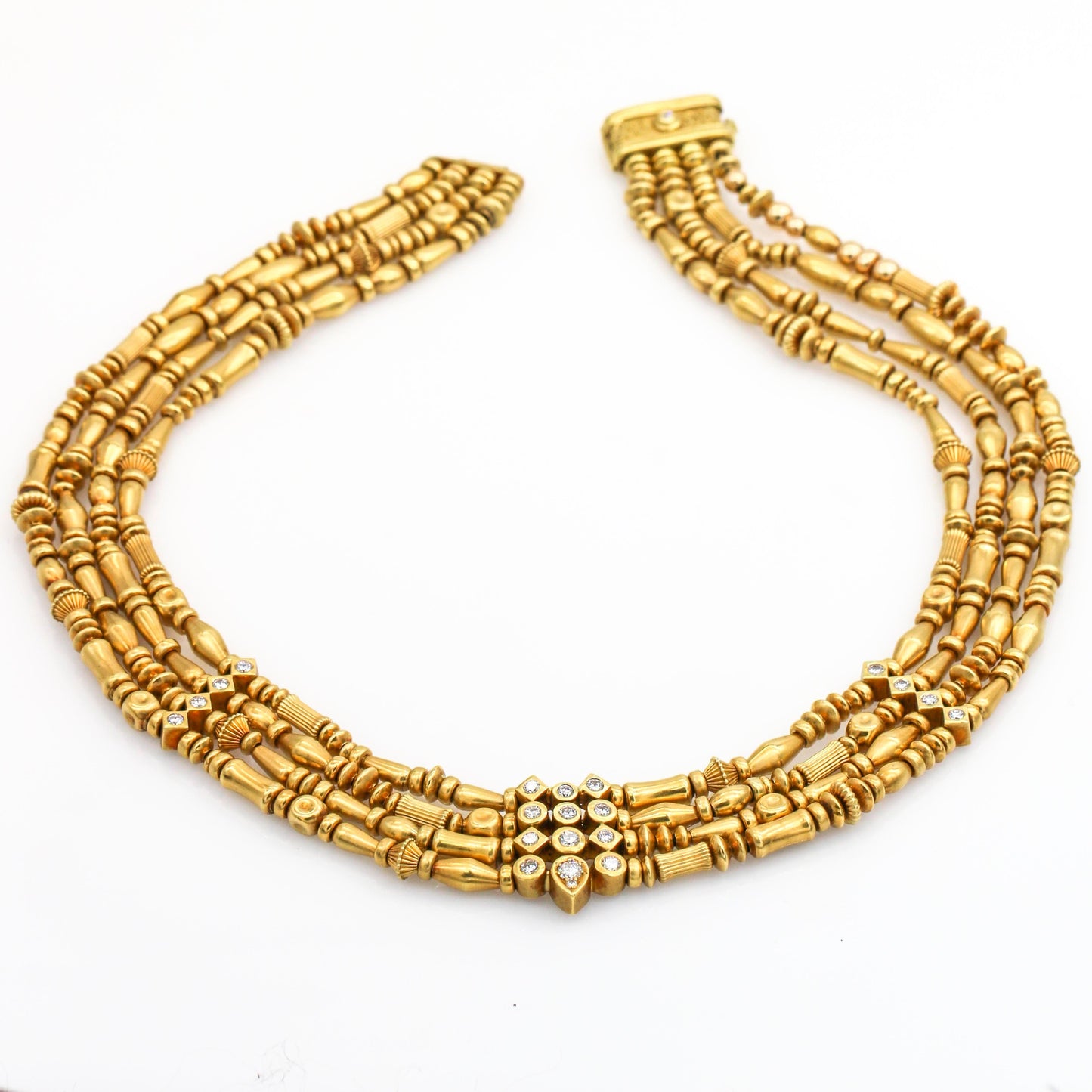 SeidenGang Diamond Multi-Strand Bead Choker Necklace in 18k Yellow Gold - 31 Jewels Inc.