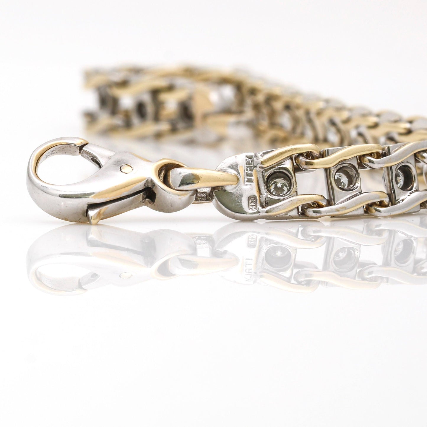 Signed Diamond Chain Link Bracelet in 14k White and Yellow Gold - 31 Jewels Inc.