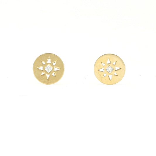 Sun Round Disc Stud Earrings in 18k Yellow Gold Children's Jewelry - 31 Jewels Inc.
