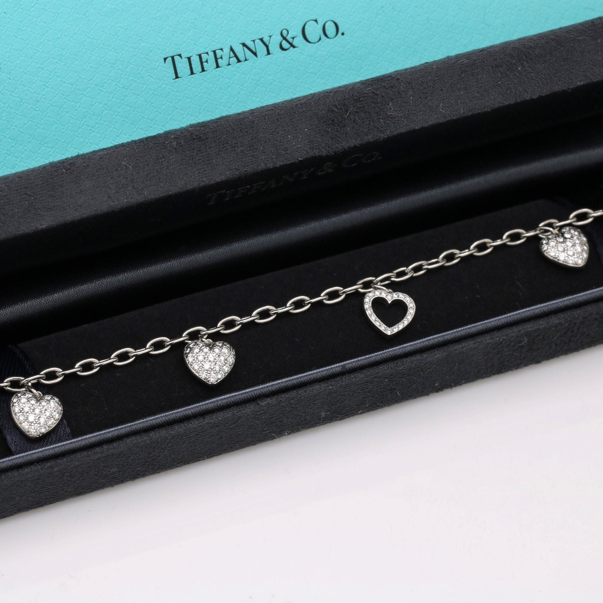 Tiffany & Co. Pave Diamond Hearts Charm Bracelet in Platinum - 31 Jewels Inc.
