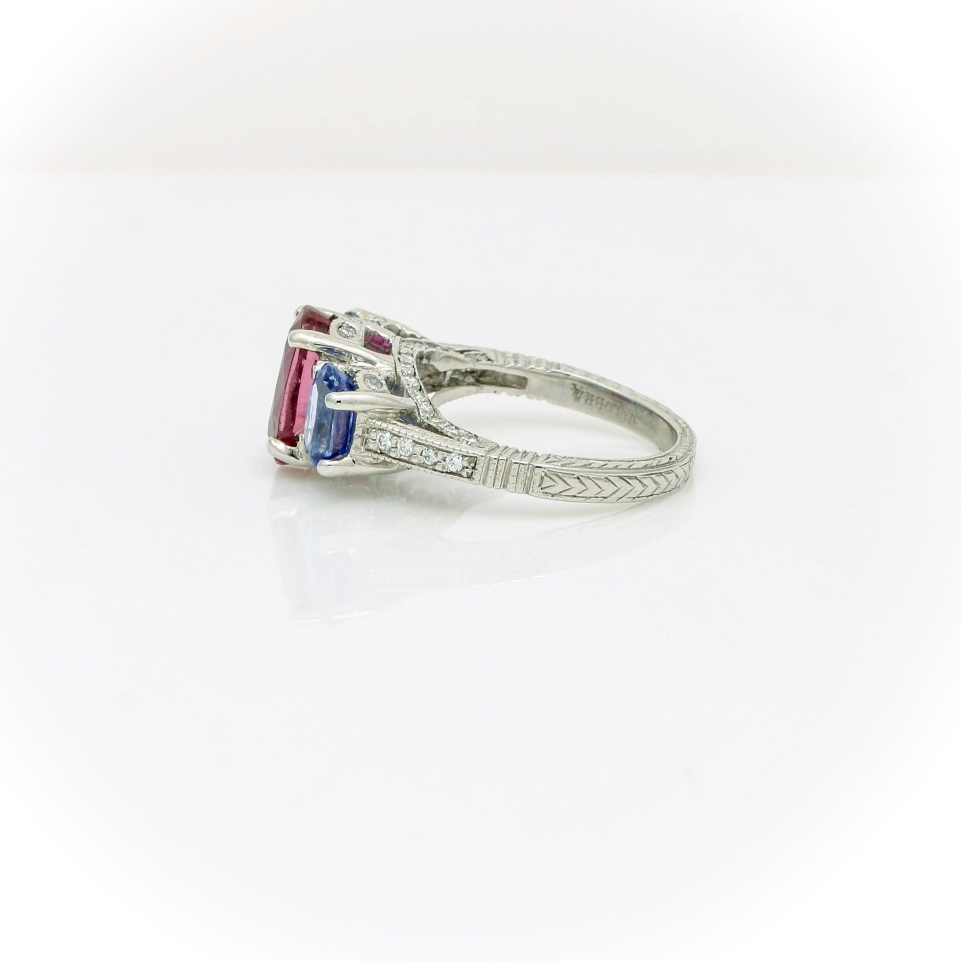 Valobra Ruby Sapphire Diamond Three Stone Ring in Platinum - 31 Jewels Inc.