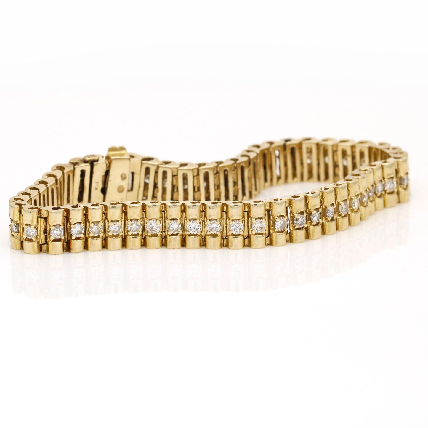 Vintage Diamond Cylinder Barrel Link Bracelet in 14k Yellow Gold - 31 Jewels Inc.