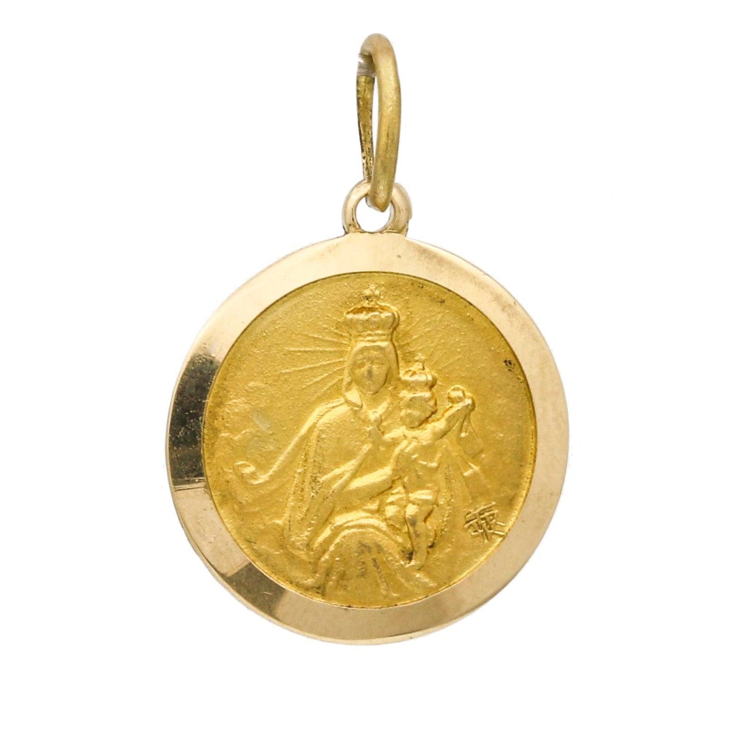 Virgin Mary and Jesus Madonna Medallion Charm Pendant in 18k Yellow Gold - 31 Jewels Inc.