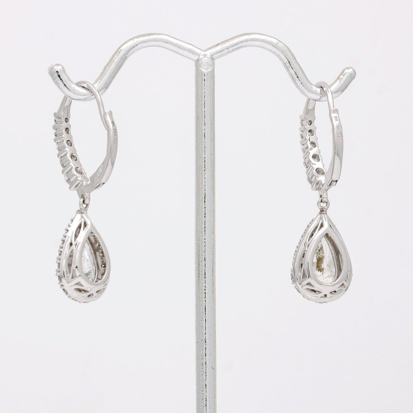 Women's 18k White Gold Diamond Drop Dangle Earrings with Leverback - 31 Jewels Inc.
