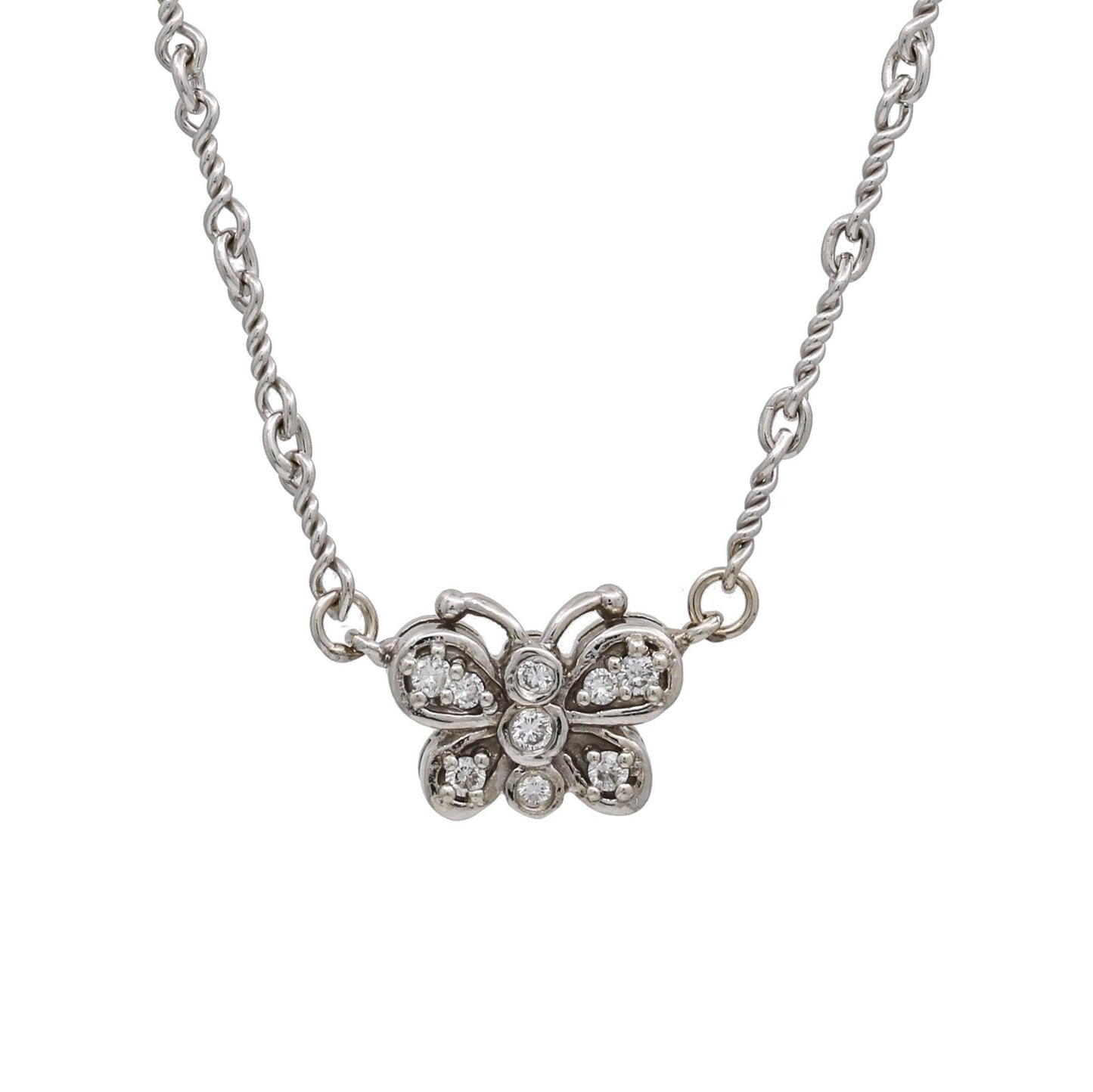 Women's 18k White Gold Necklace Mini Butterfly with Diamonds Charm - 31 Jewels Inc.