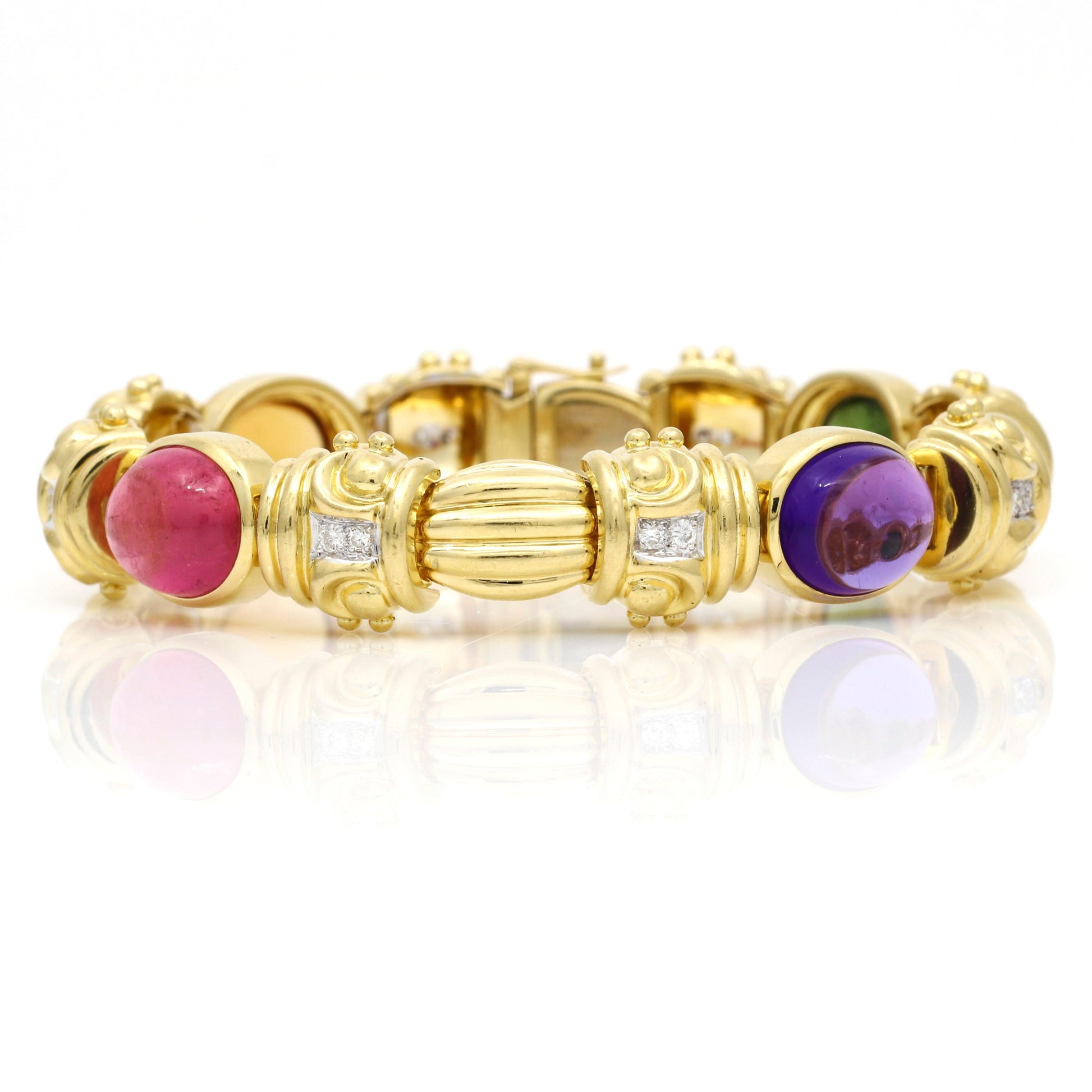 Women's 18k Yellow Gold Gemstone Diamond Fancy Link Statement Bracelet - 31 Jewels Inc.