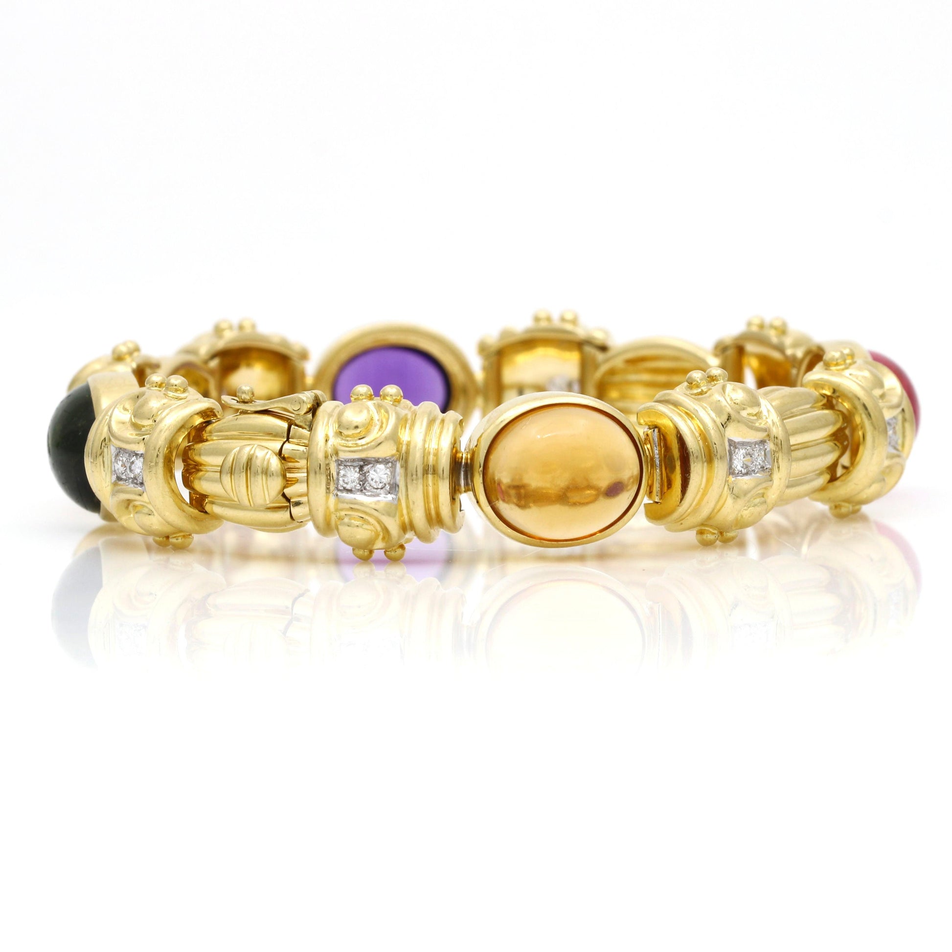 Women's 18k Yellow Gold Gemstone Diamond Fancy Link Statement Bracelet - 31 Jewels Inc.