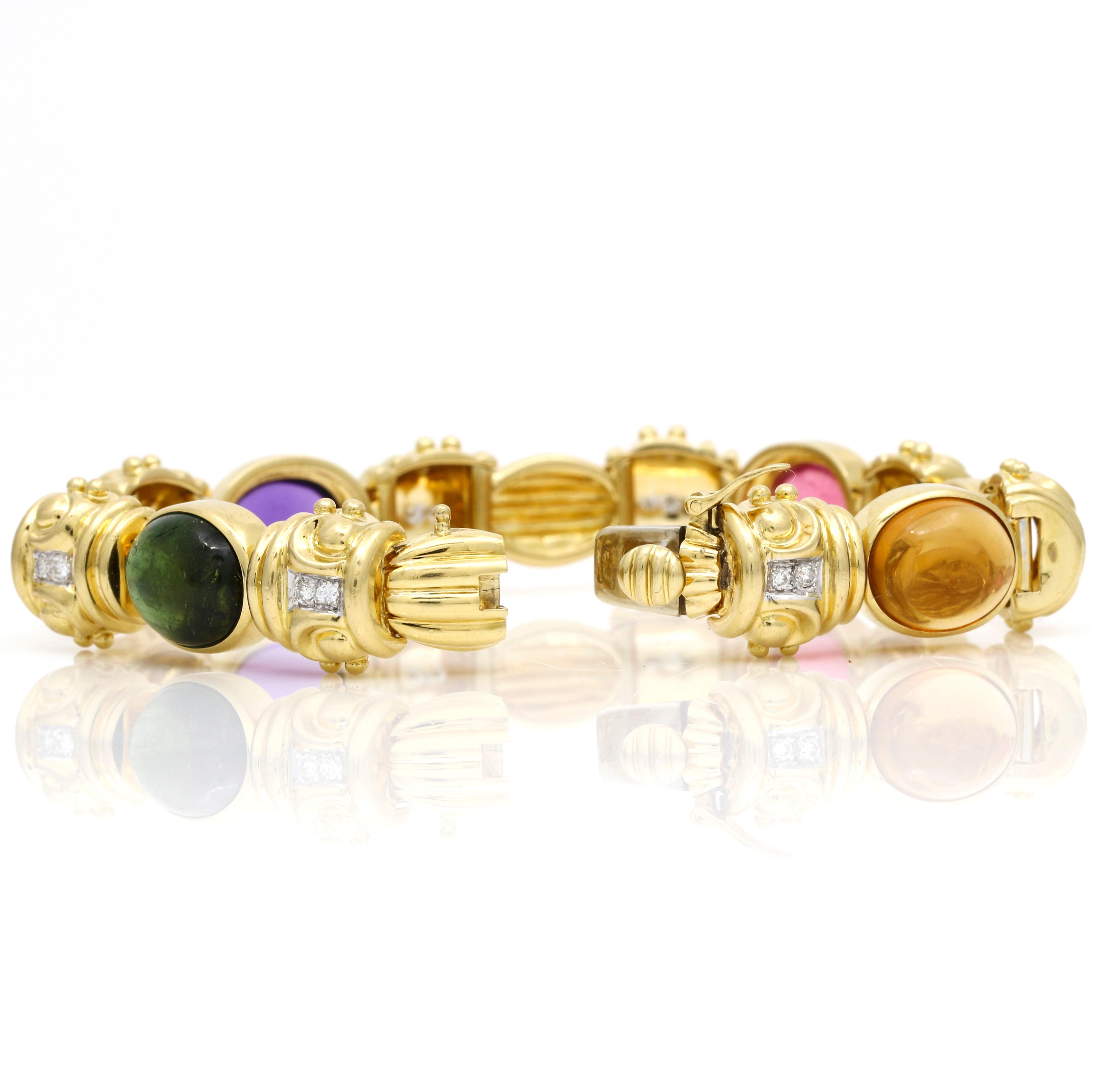 14K Yellow Gold Scarab Pearl Gemstone Bracelet - Ruby Lane
