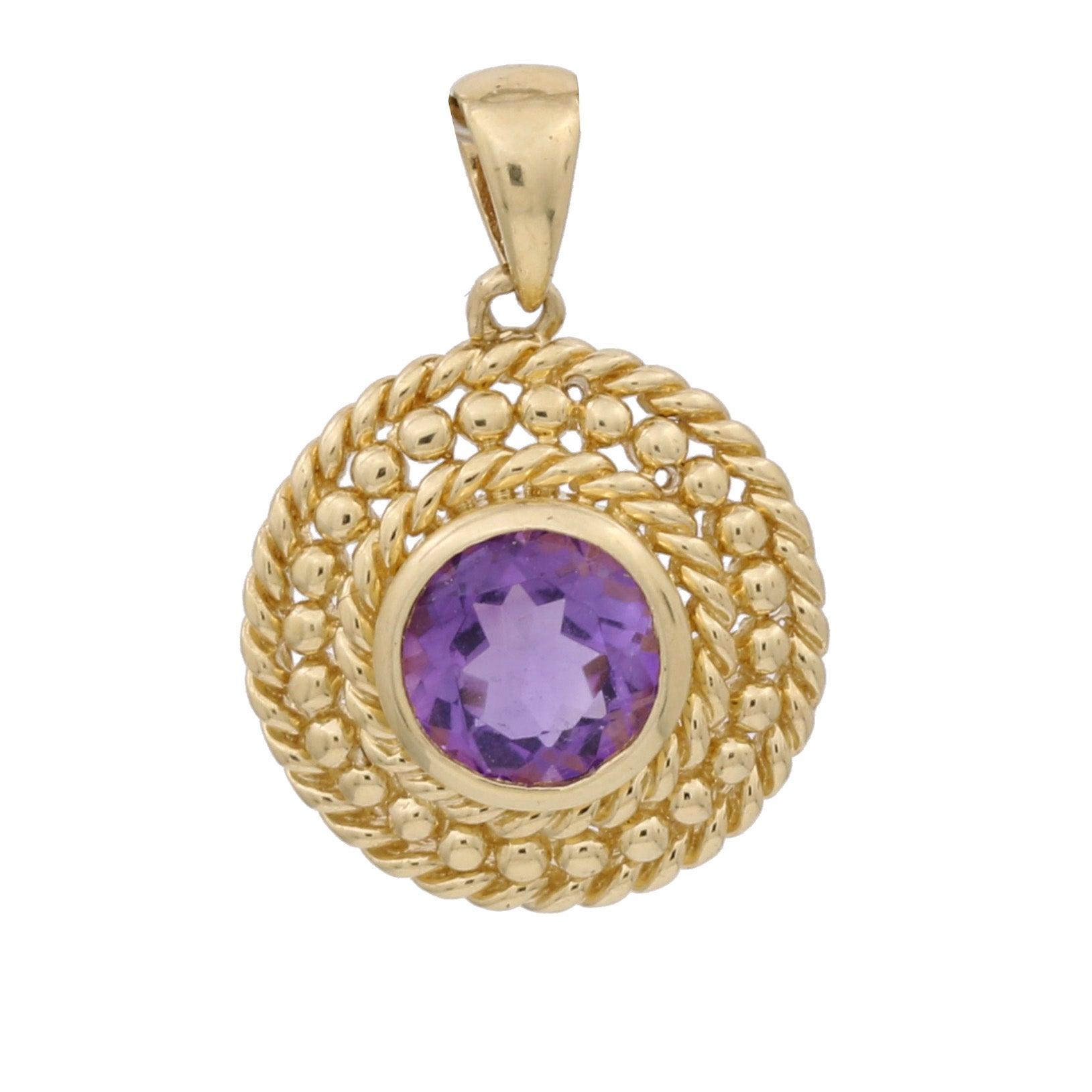 Women's Amethyst Gemstone Pendant in 14k Yellow Gold Small Round Charm - 31 Jewels Inc.