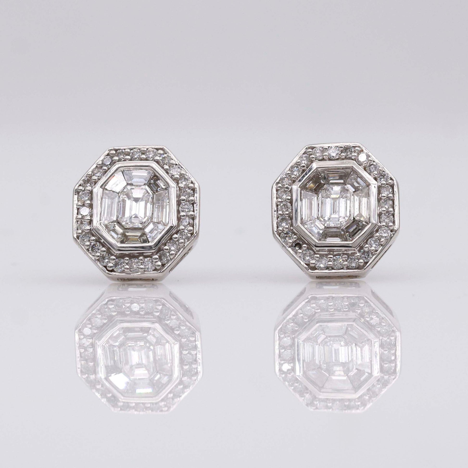 Women's Art Deco Style Diamond Stud Earrings in 14k White Gold - 31 Jewels Inc.