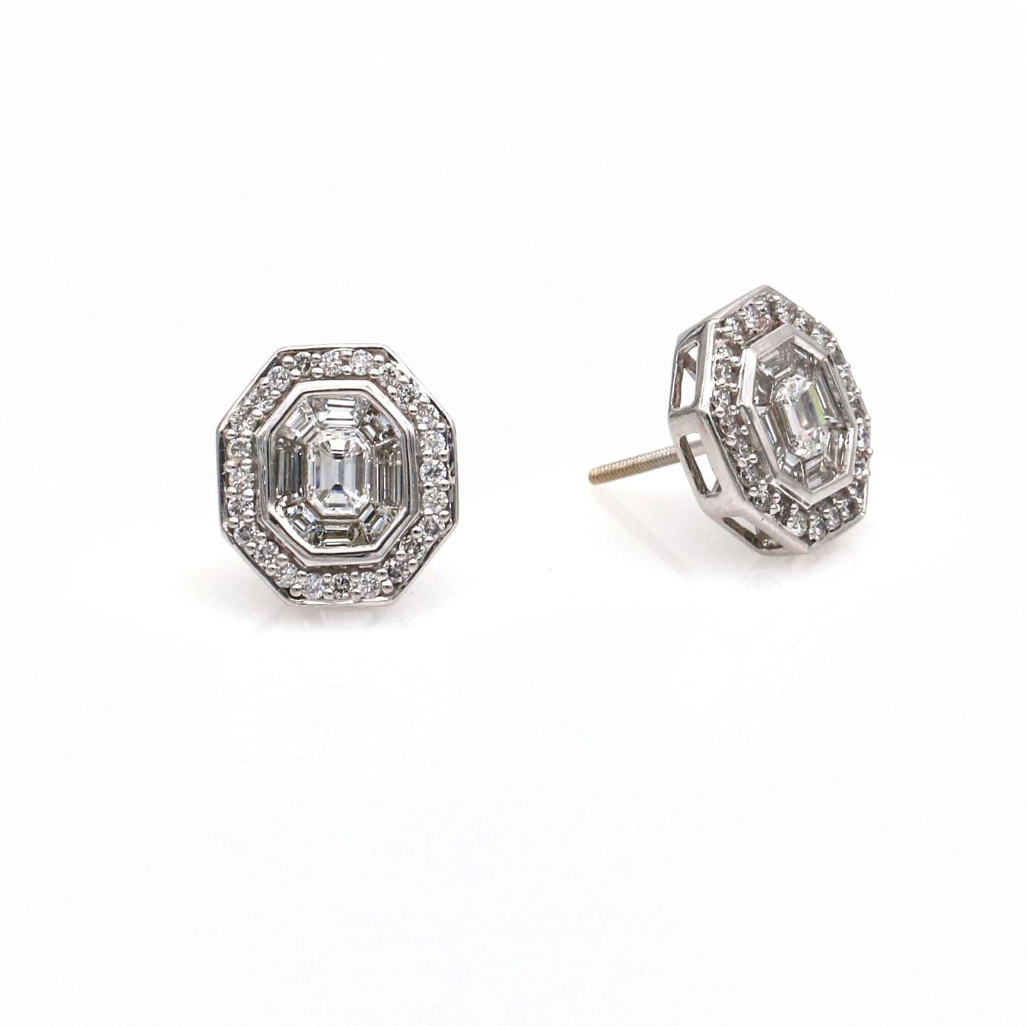 Women's Art Deco Style Diamond Stud Earrings in 14k White Gold - 31 Jewels Inc.