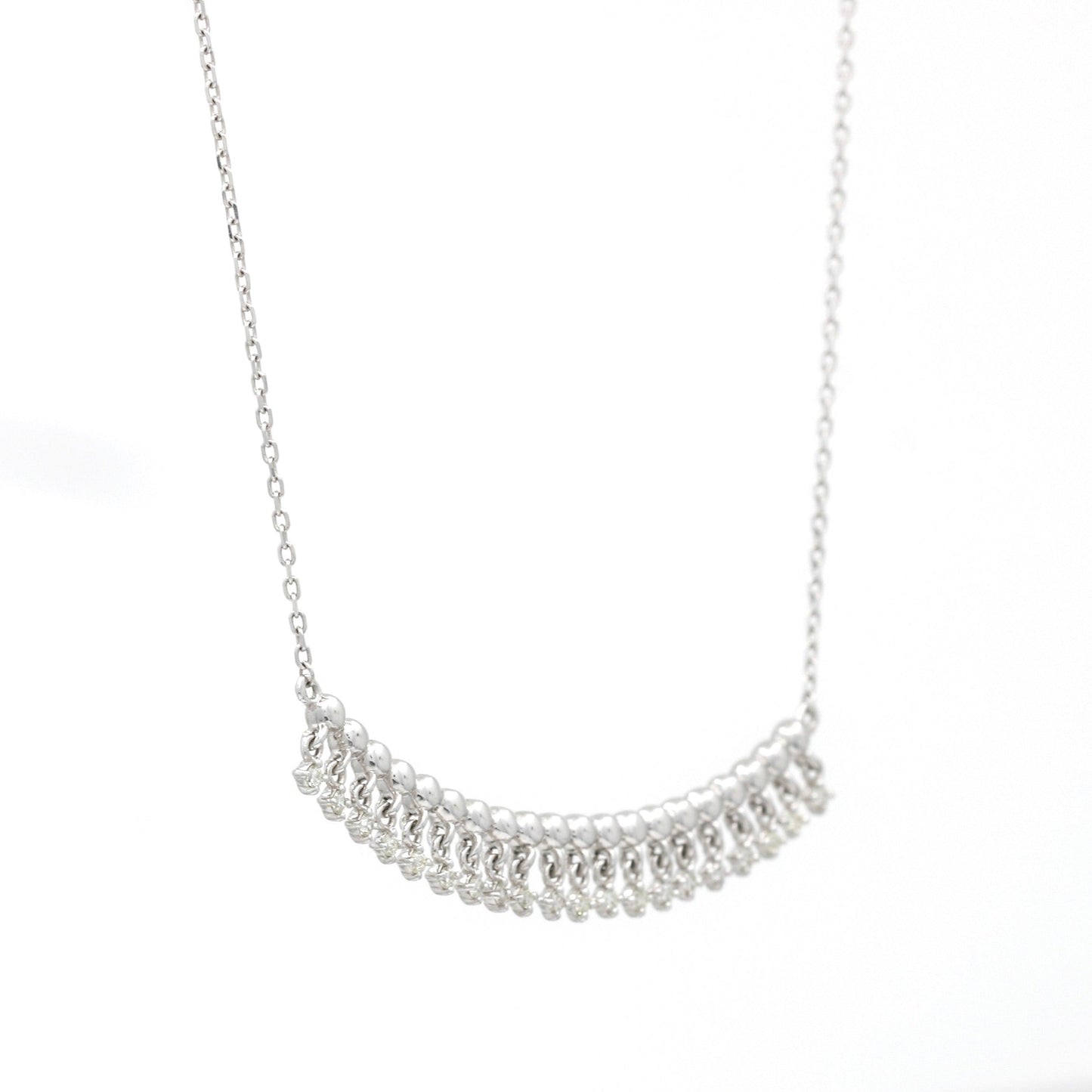 Women's Cable Smile Bar with Dangling Diamonds Necklace in 14k White Gold - 31 Jewels Inc.