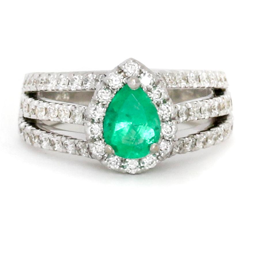 Women's Colombian Emerald and Diamond Ring 18k White Gold 1.75 cttw - 31 Jewels Inc.