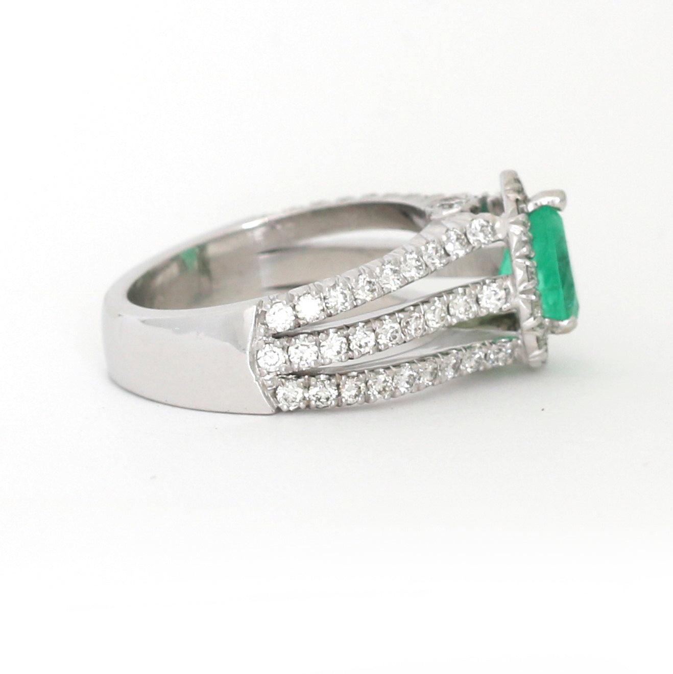 Women's Colombian Emerald and Diamond Ring 18k White Gold 1.75 cttw - 31 Jewels Inc.