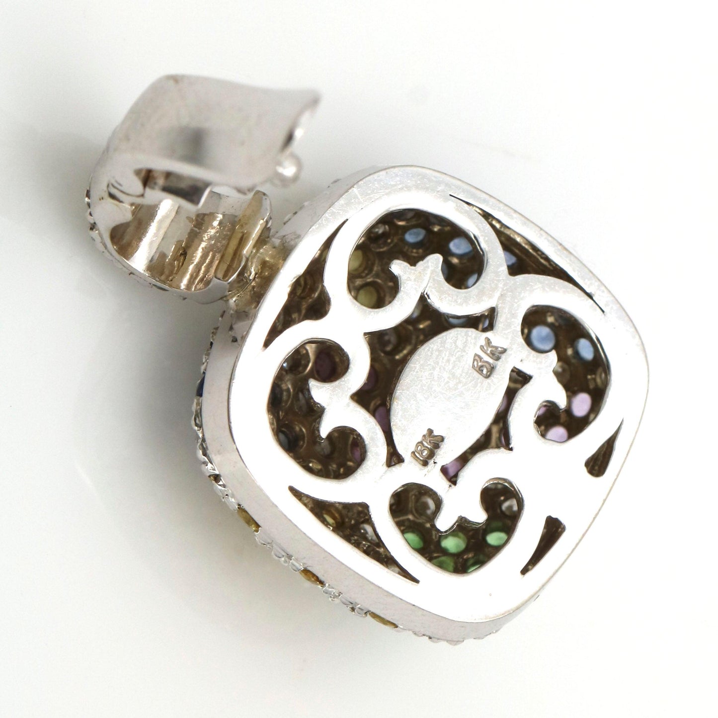 Women's Colorful Gemstone and Diamond Enhancer Pendant in 18k White Gold Signed - 31 Jewels Inc.