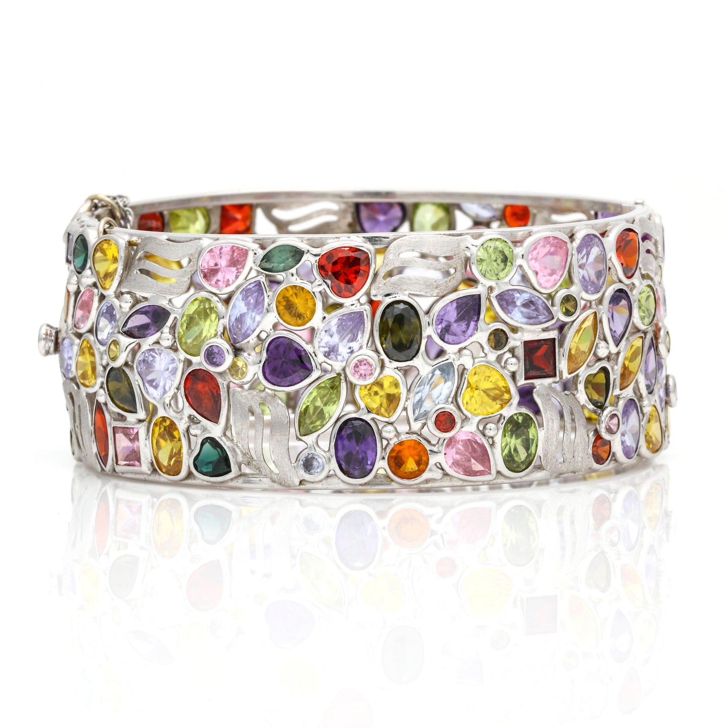 Women's Colorful Gemstone Bracelet in 14k White Gold Signed MI - 31 Jewels Inc.