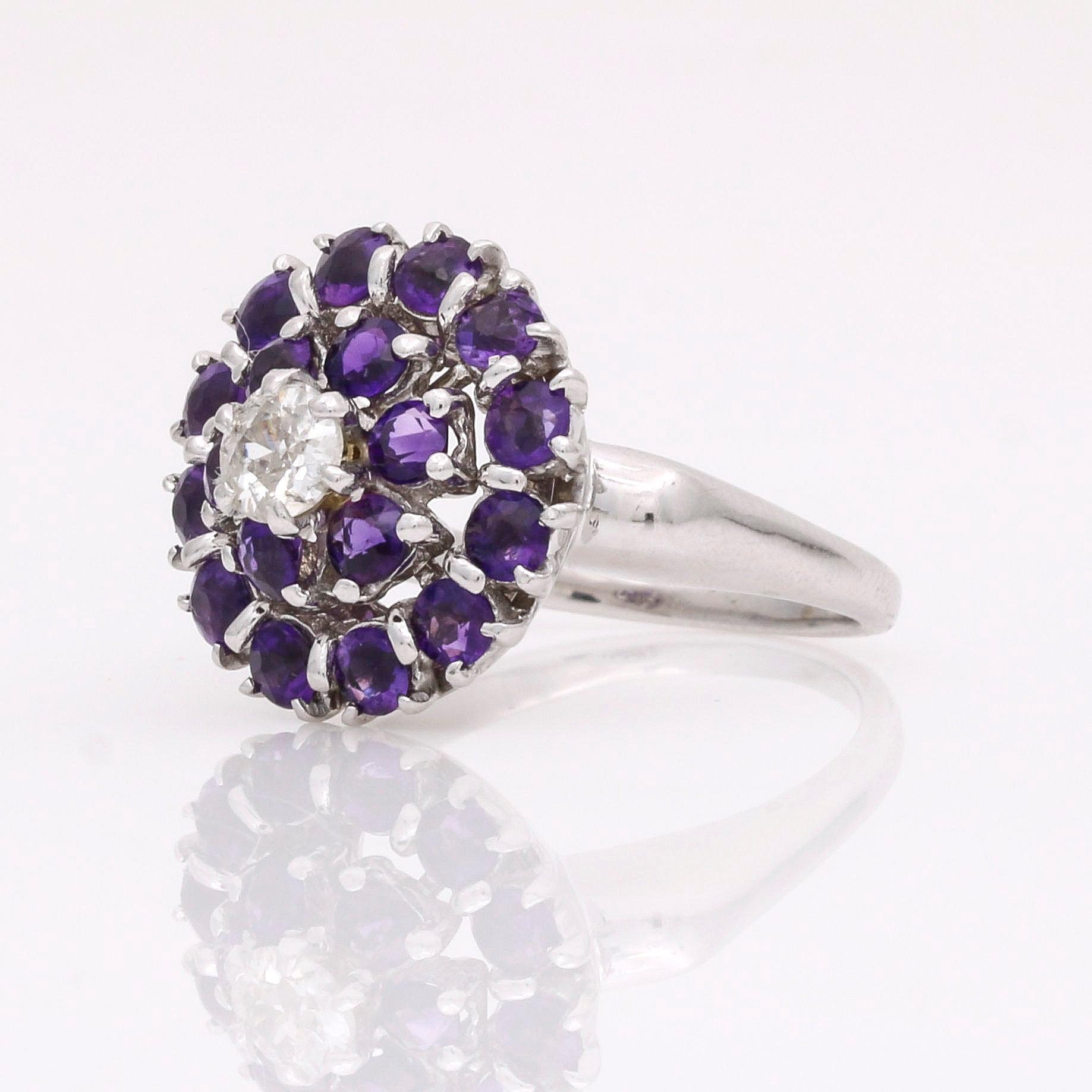 Women's Diamond Amethyst Cluster Ring in 14k White Gold - 31 Jewels Inc.