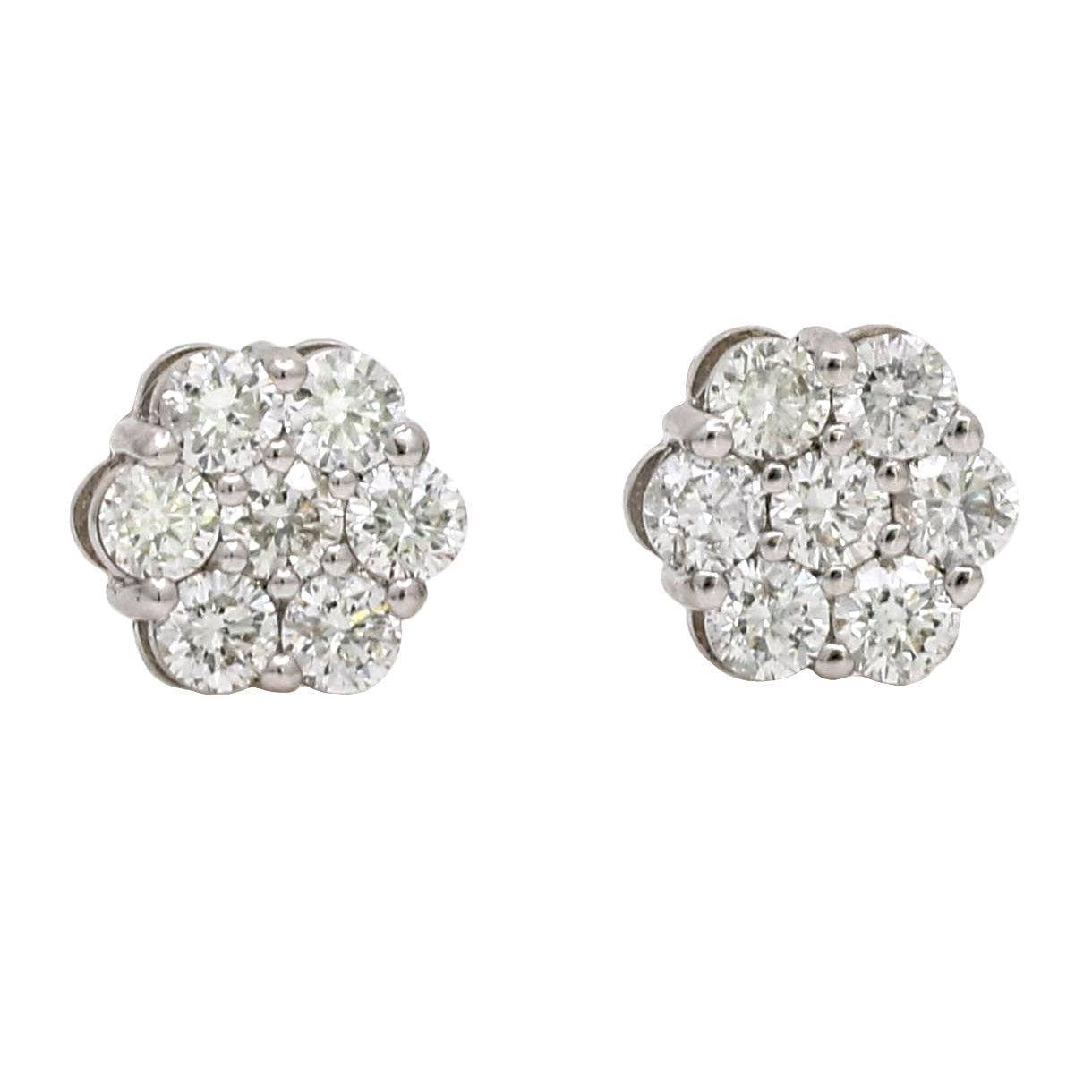 Women's Diamond Cluster Earrings in 18k White Gold 2.00 cttw - 31 Jewels Inc.