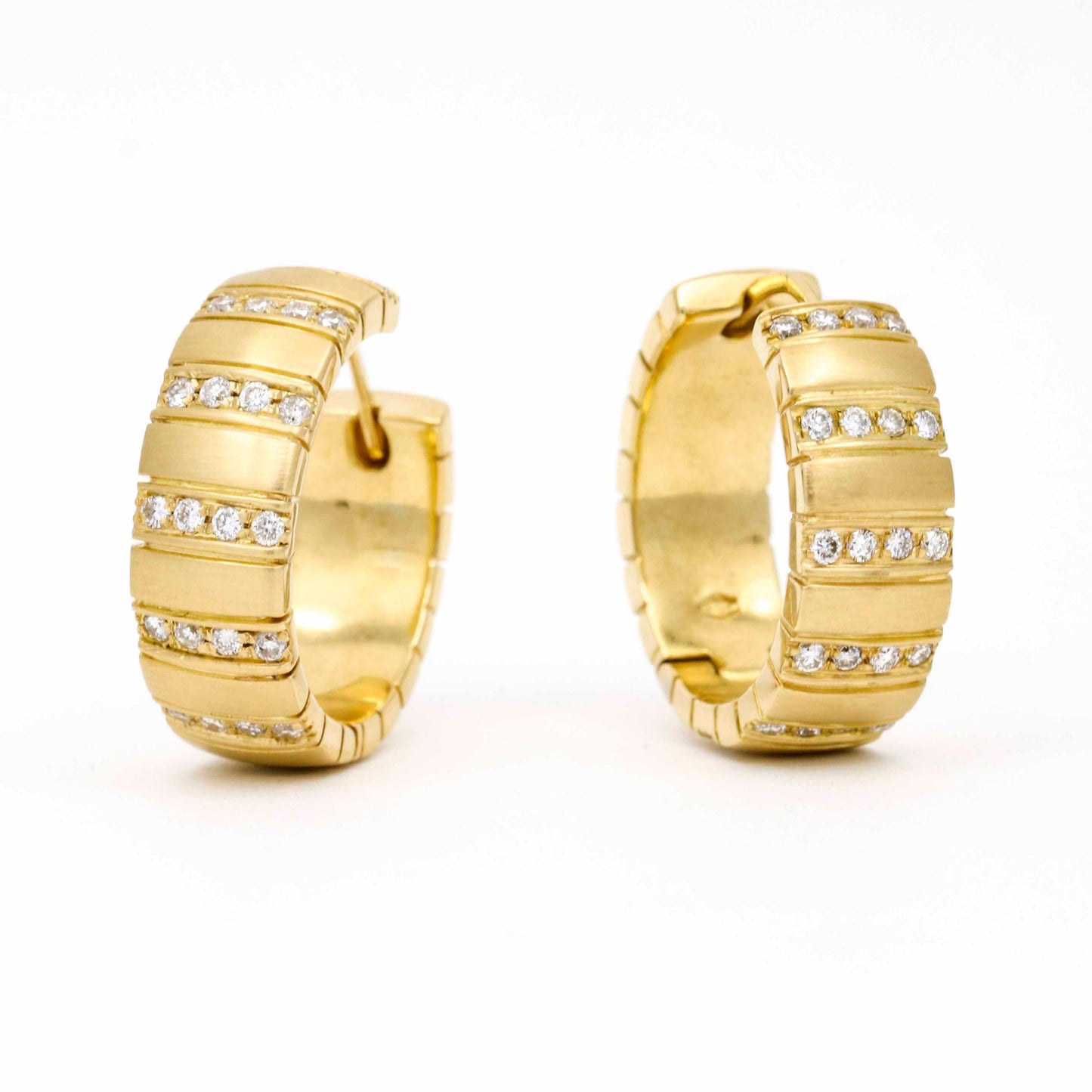 Women's Diamond Hoop Earrings Brushed 18k Yellow Gold - 31 Jewels Inc.