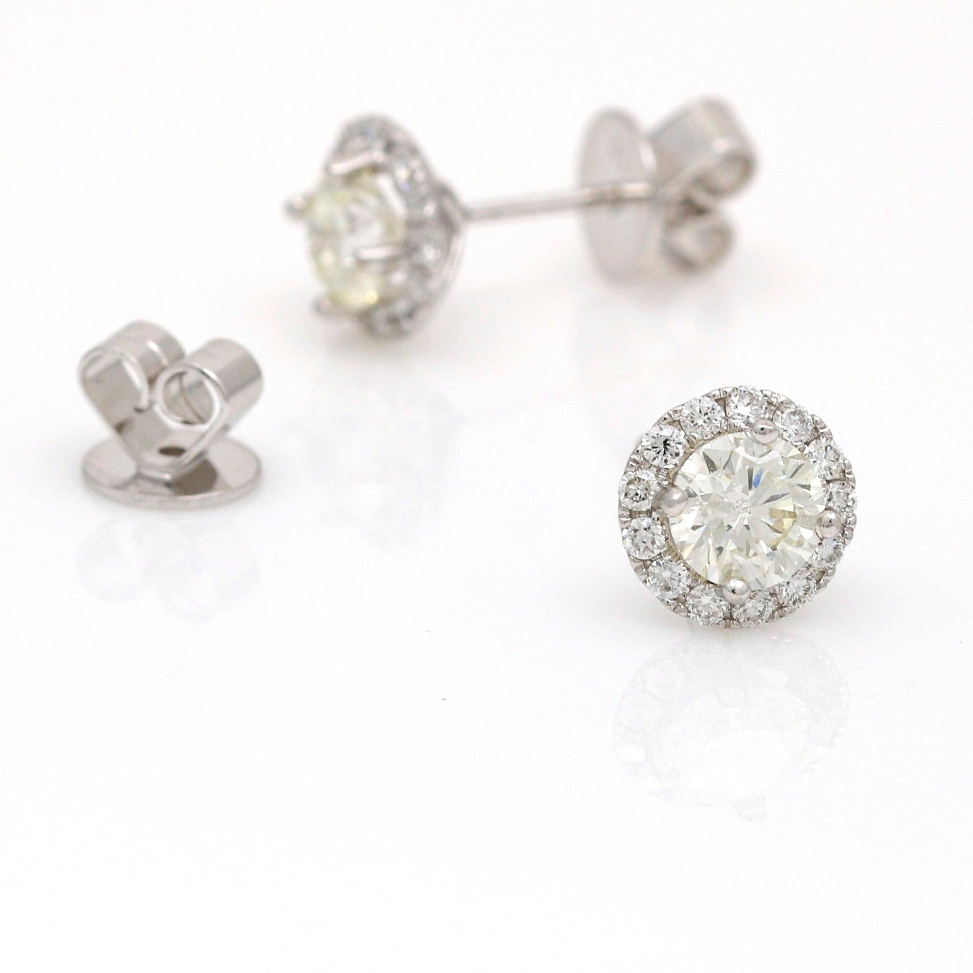 Women's Diamond Martini Halo Stud Earrings in 18k White Gold 1.48 cttw - 31 Jewels Inc.