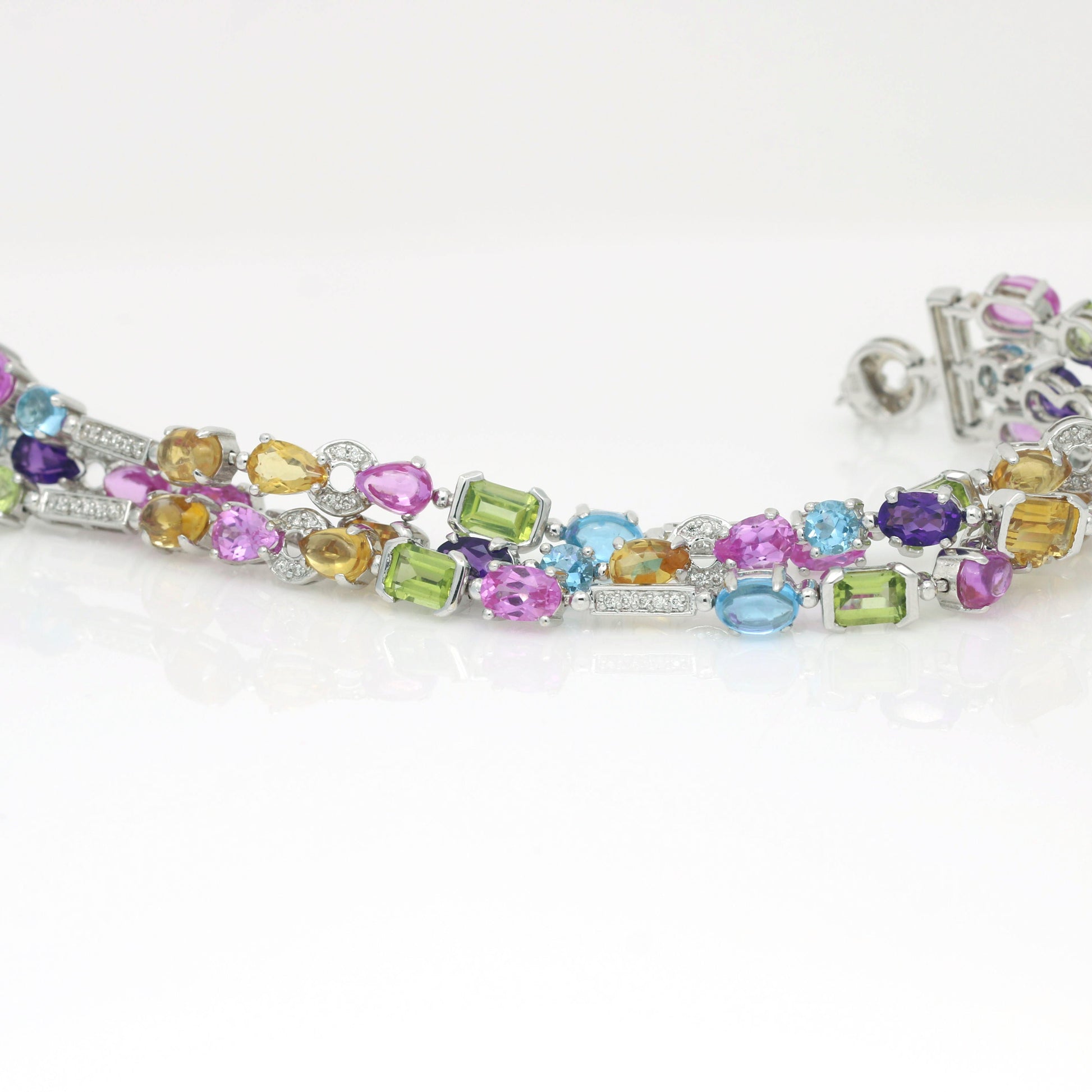 Women's Diamond Multi-Color Gemstone 3-Strand Bracelet in 14k White Gold - 31 Jewels Inc.