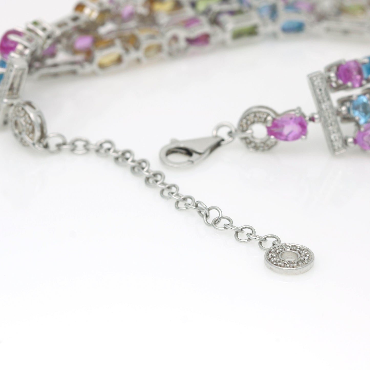 Women's Diamond Multi-Color Gemstone 3-Strand Bracelet in 14k White Gold - 31 Jewels Inc.