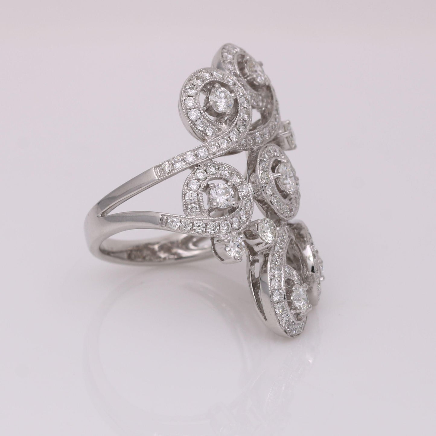 Women's Diamond Swirls Elongated Statement Ring in 18k White Gold - 31 Jewels Inc.