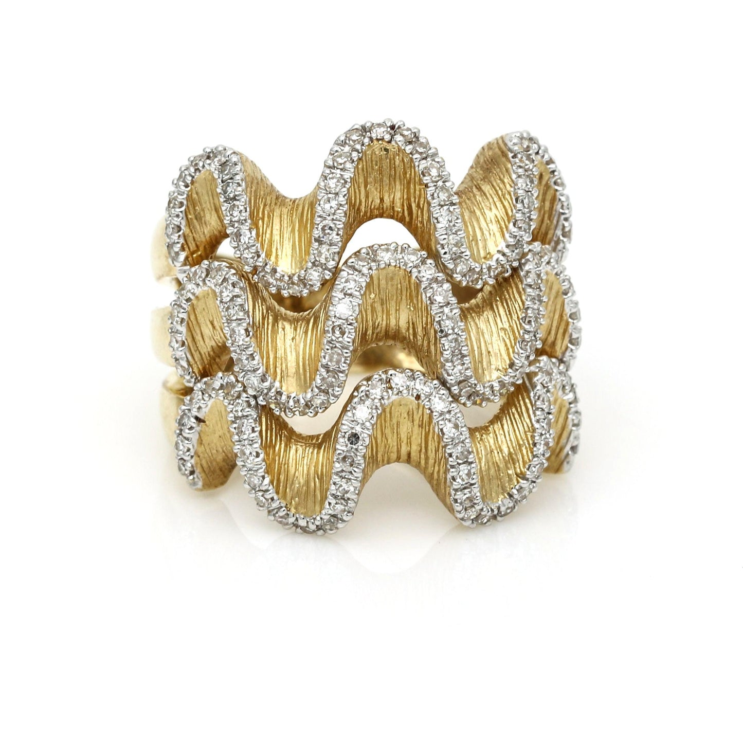 Women's Diamond Three-Band Waves Statement Ring in 14k Yellow Gold - 31 Jewels Inc.
