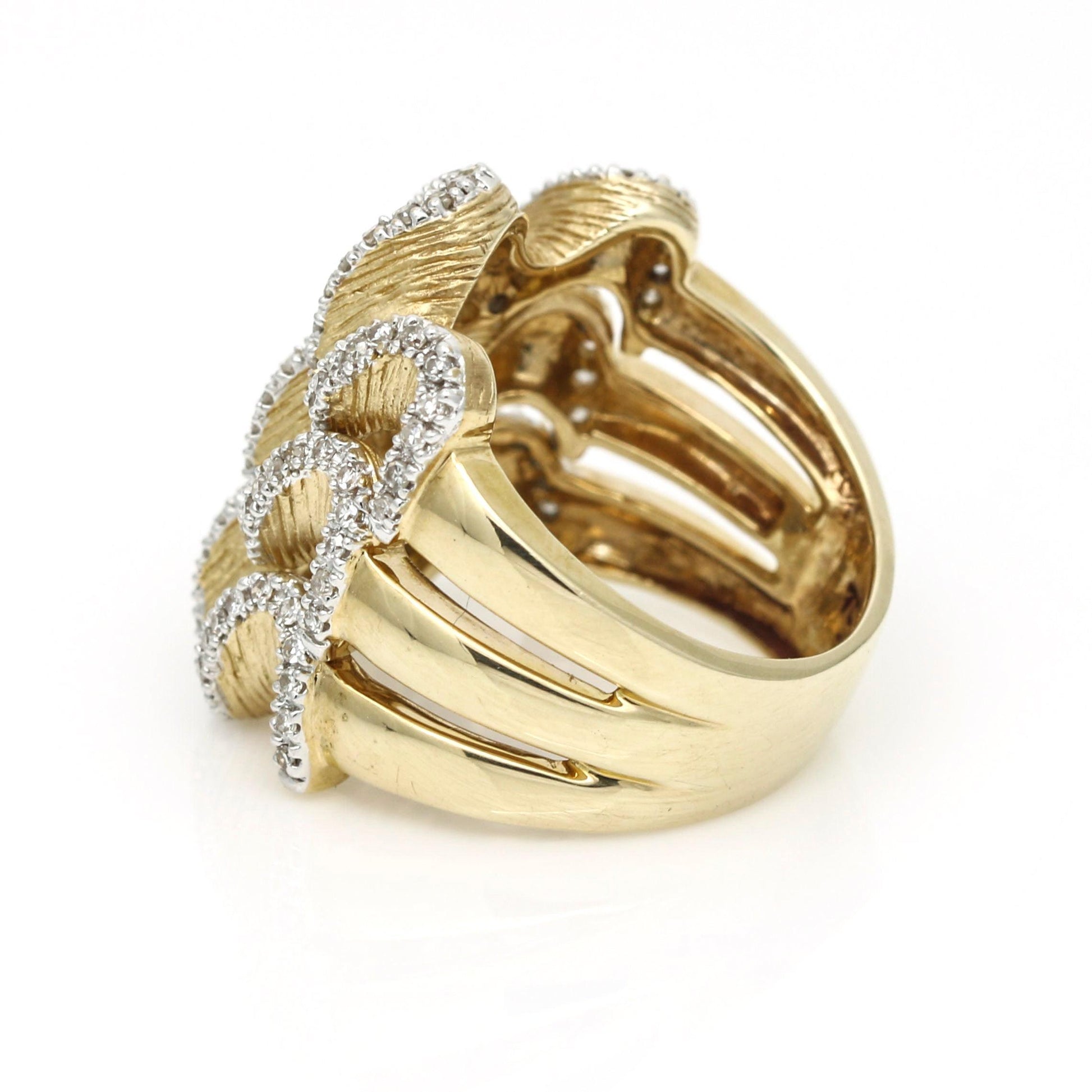 Women's Diamond Three-Band Waves Statement Ring in 14k Yellow Gold - 31 Jewels Inc.