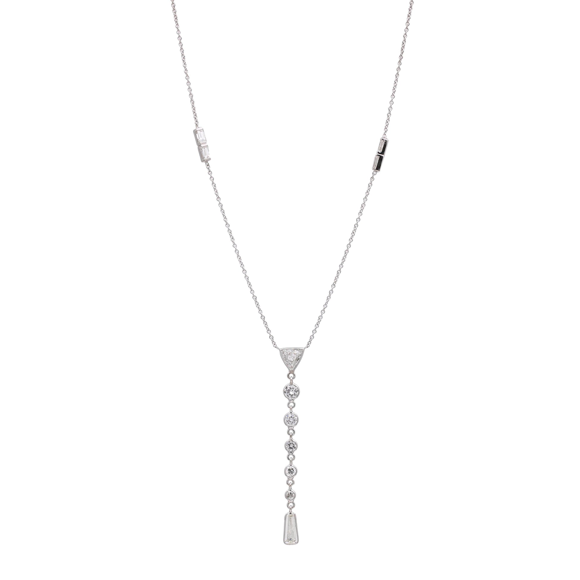 Women's Diamond Y Necklace in 18k White Gold Trillion Drop Chain - 31 Jewels Inc.