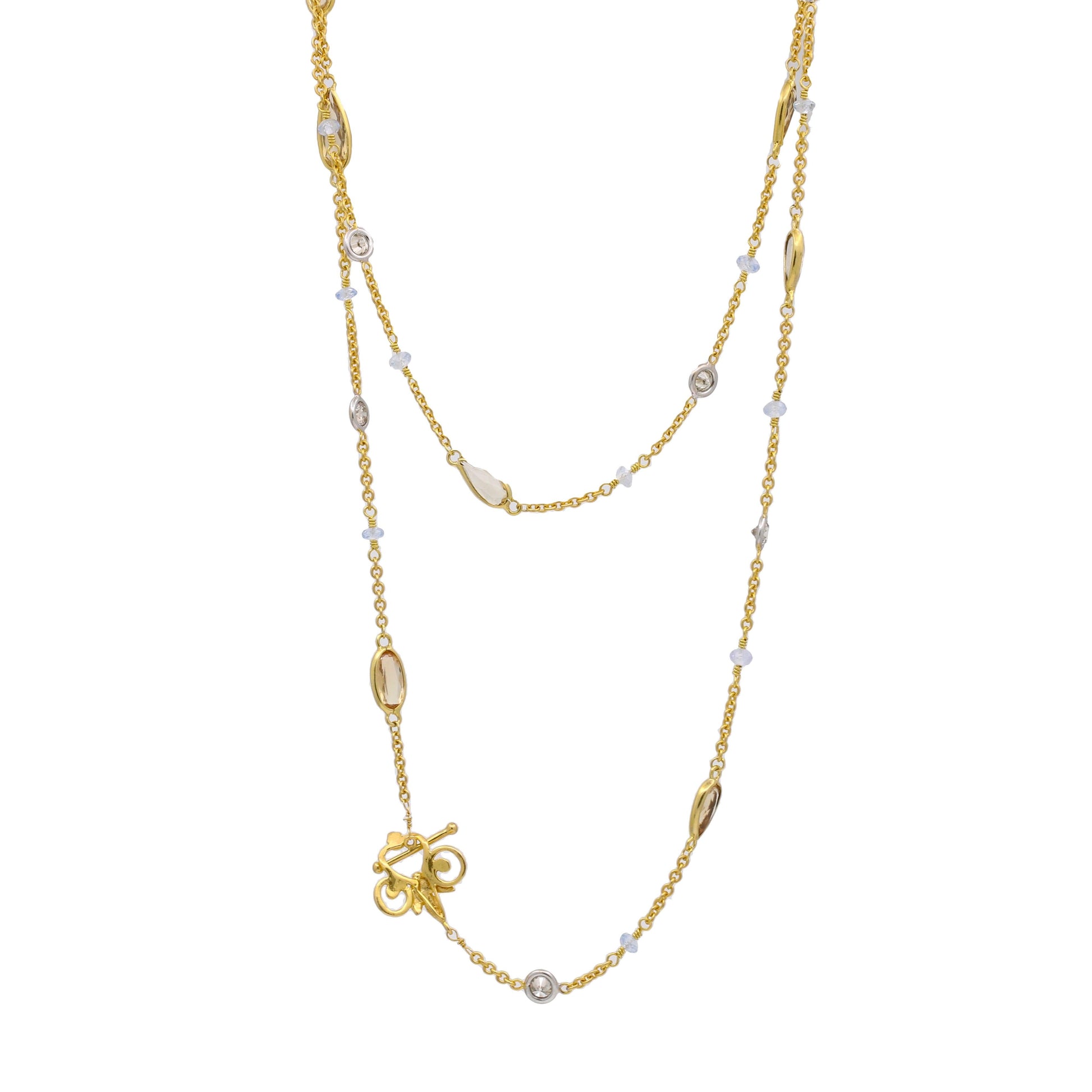 Women's DiVa Gemstone Diamonds Station Toggle Necklace 18k Yellow Gold - 31 Jewels Inc.