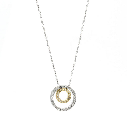 Women's Double Eternity Circles Pendant Necklace in 14k Yellow White Gold - 31 Jewels Inc.
