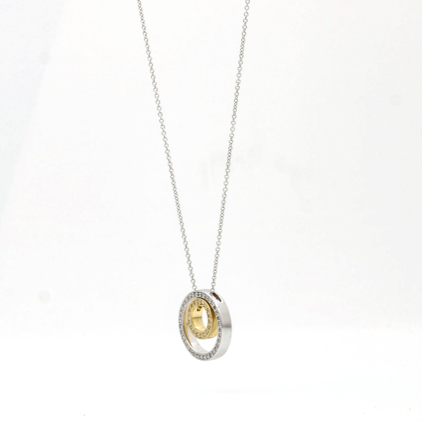 Women's Double Eternity Circles Pendant Necklace in 14k Yellow White Gold - 31 Jewels Inc.