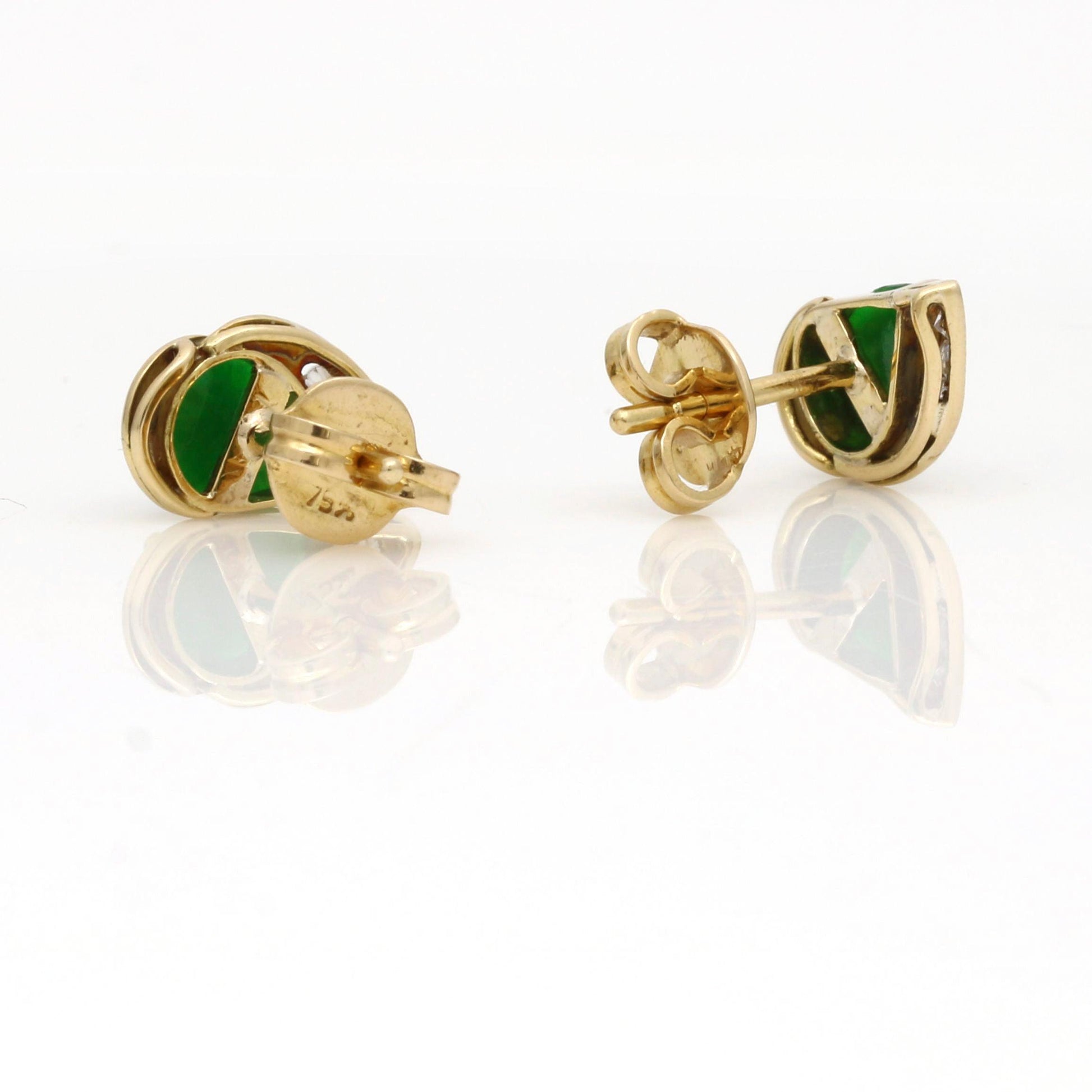 Women's Emerald Green Jade Drop Stud Earrings in 18k Yellow Gold - 31 Jewels Inc.