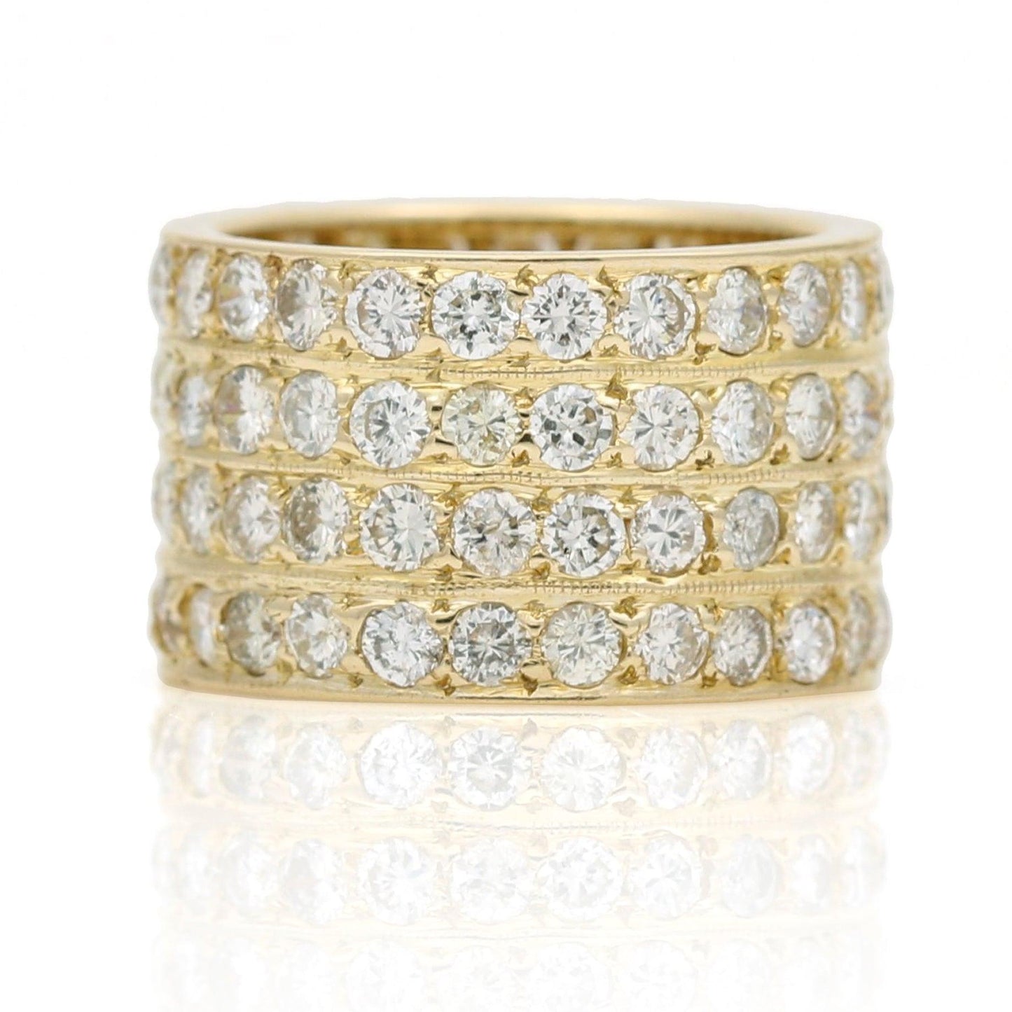 Women's Four-Row Diamond Eternity Band 14k Yellow Gold Wide Ring - 31 Jewels Inc.