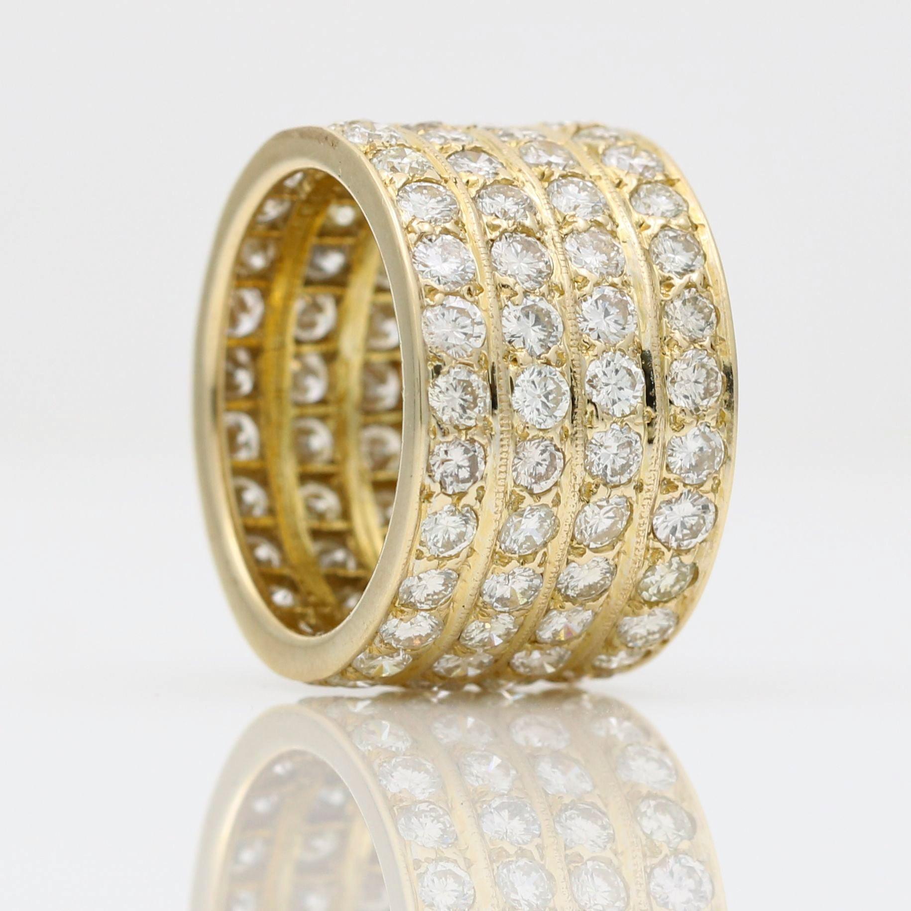 Women's Four-Row Diamond Eternity Band 14k Yellow Gold Wide Ring - 31 Jewels Inc.