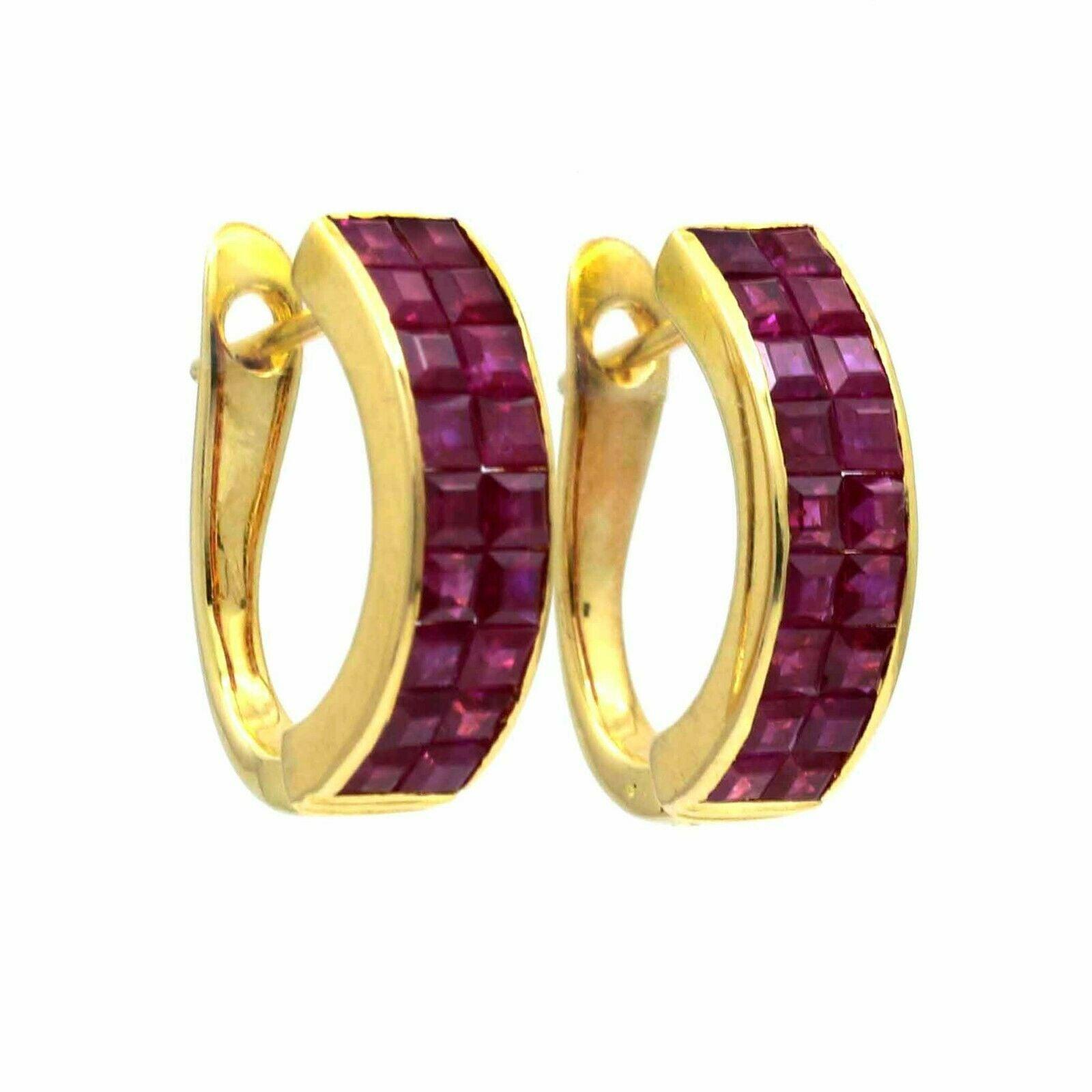 Women's Invisible Set Ruby Half Hoop Earrings in 18k Yellow Gold (3.50 cttw) - 31 Jewels Inc.