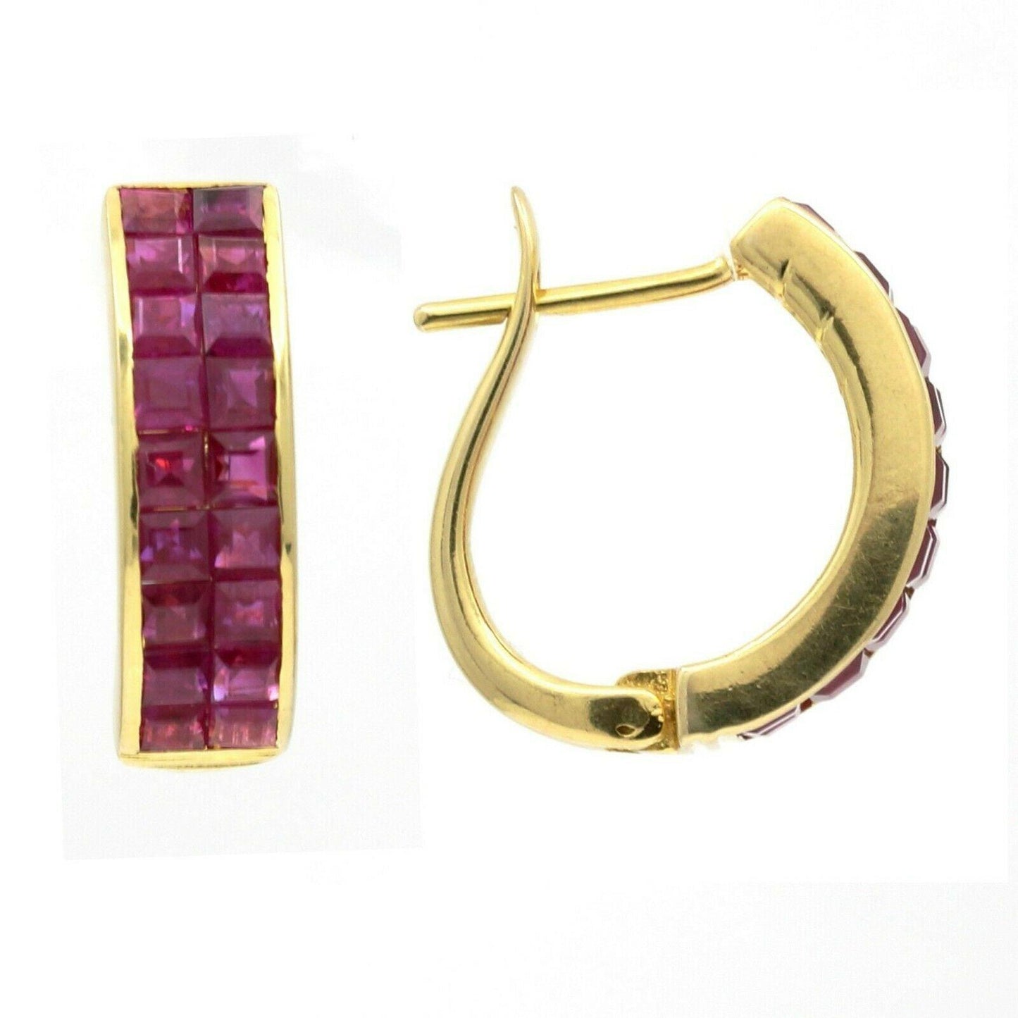 Women's Invisible Set Ruby Half Hoop Earrings in 18k Yellow Gold (3.50 cttw) - 31 Jewels Inc.