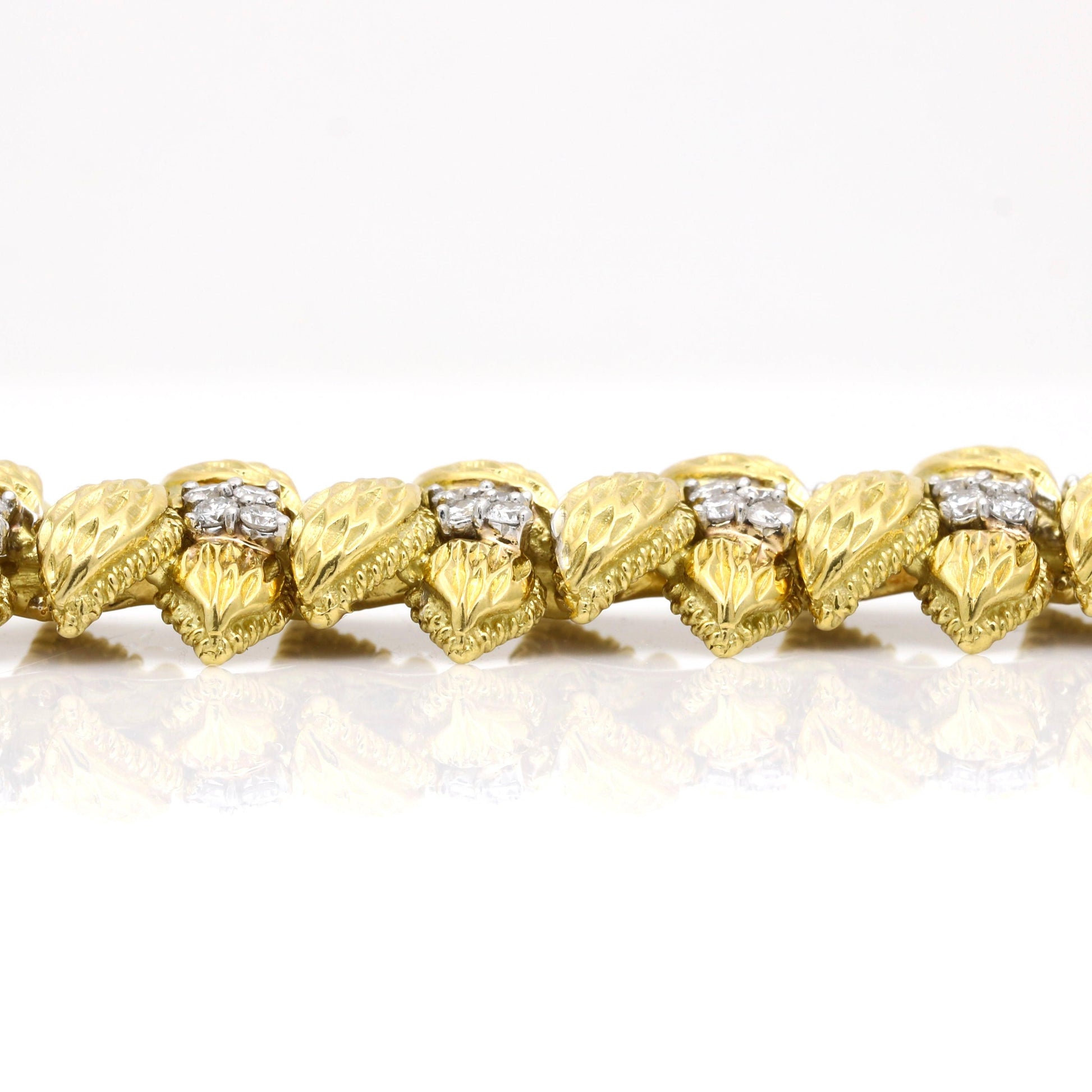 Women's Mid-Century Statement Bracelet in 18k Gold Diamond Textured Leaf Links - 31 Jewels Inc.