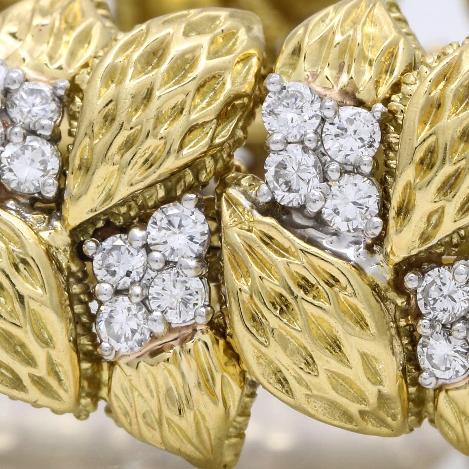Women's Mid-Century Statement Bracelet in 18k Gold Diamond Textured Leaf Links - 31 Jewels Inc.
