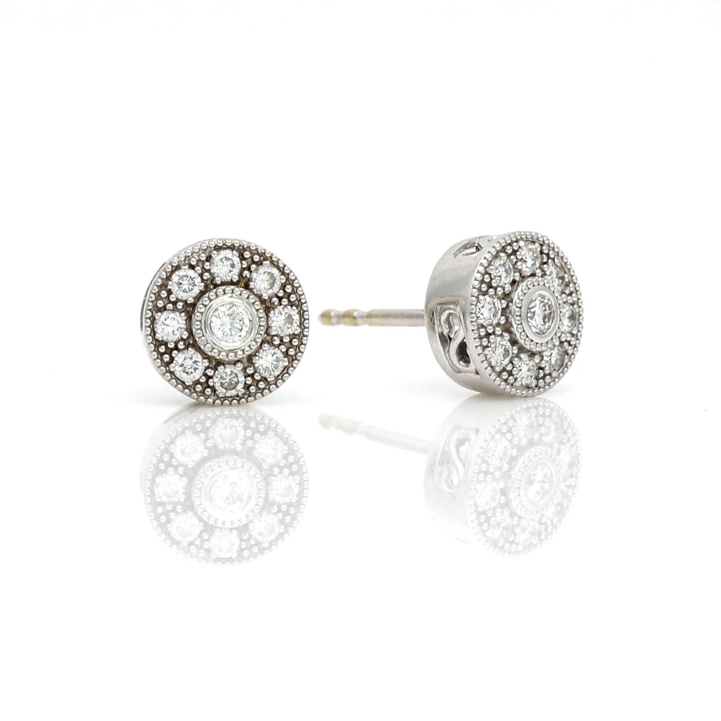 Women's Milgrain Diamond Stud Earrings in 18k White Gold - 31 Jewels Inc.